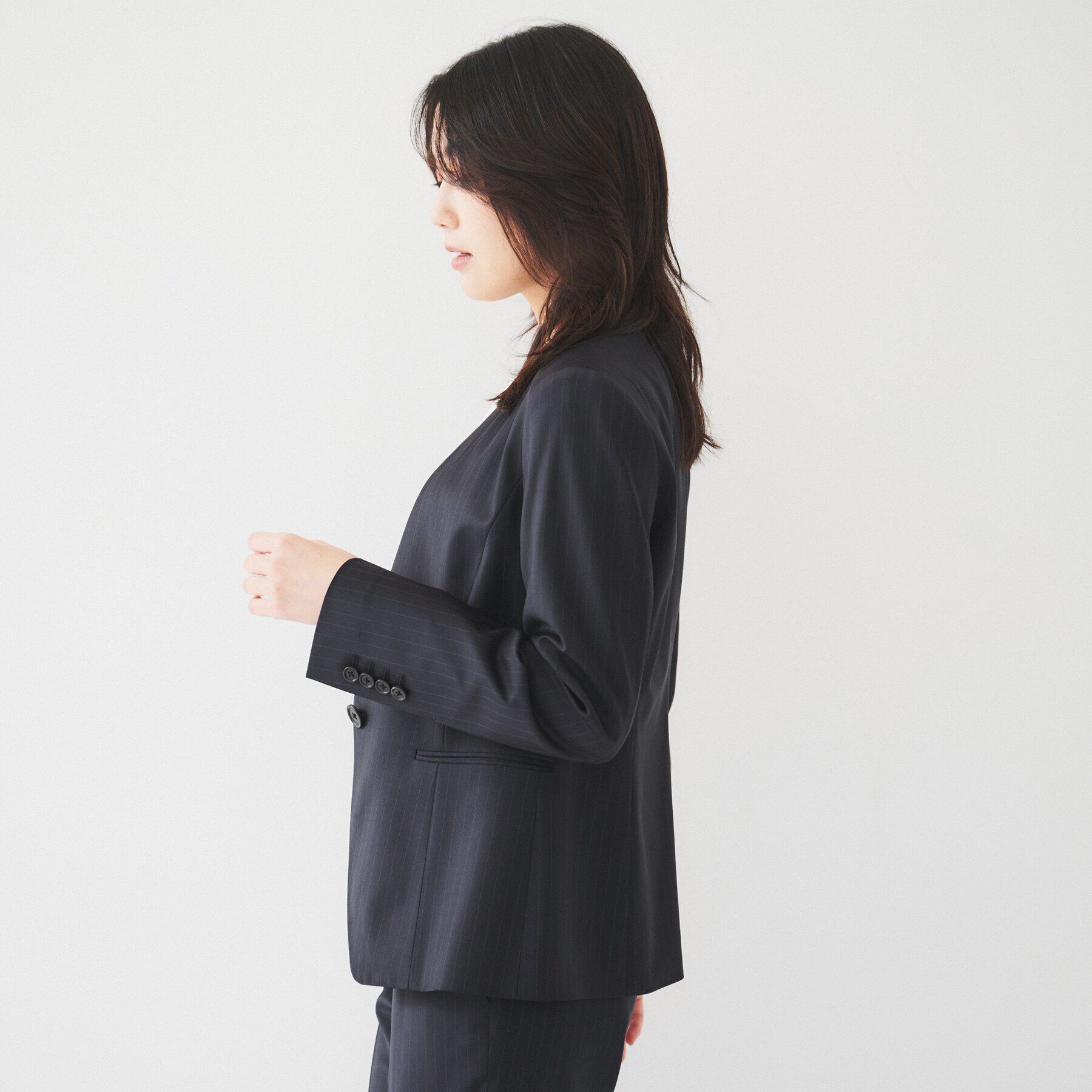 UNTITLED「【通勤スーツ】ウーステッド カラーレスジャケット」|ノーカラージャケット|