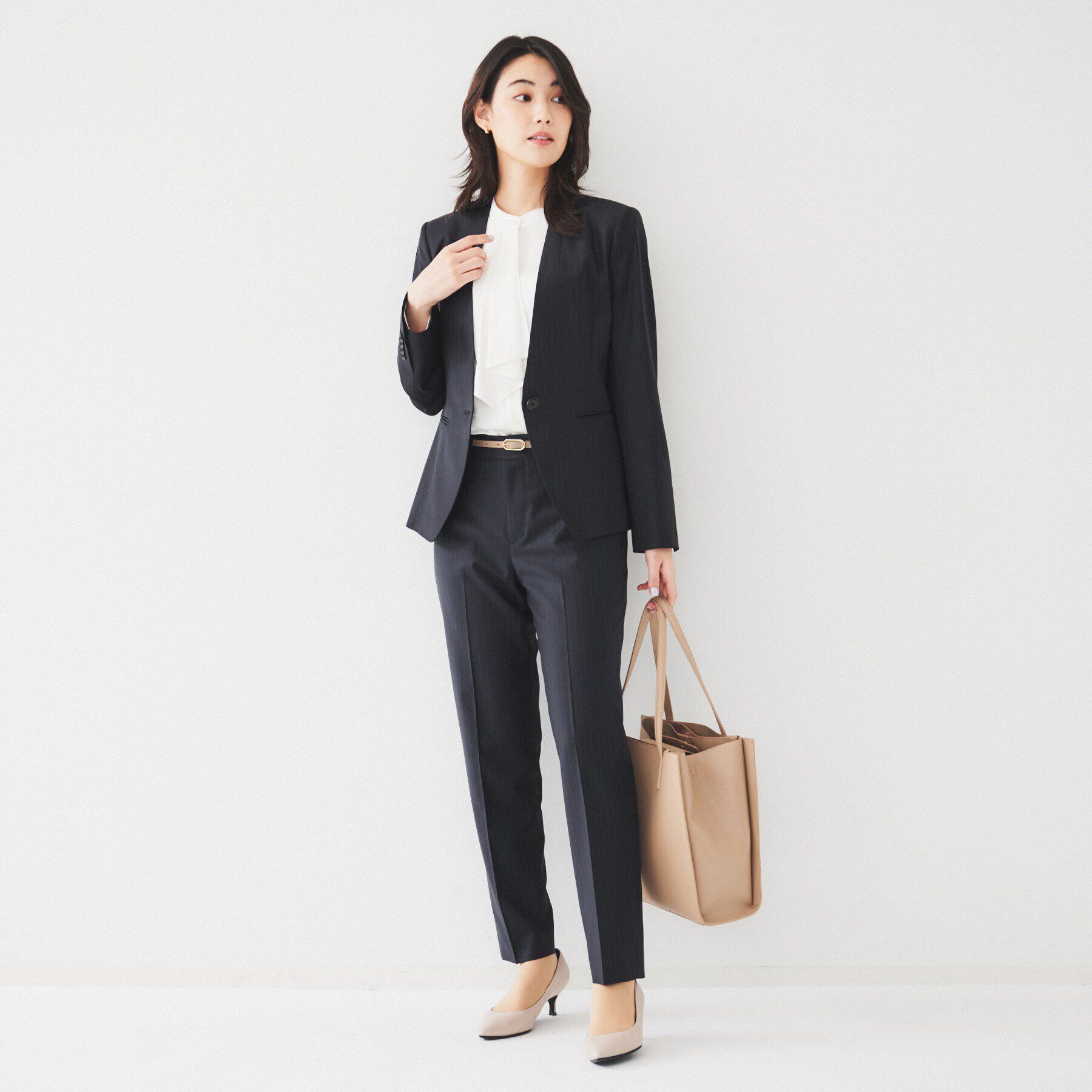 UNTITLED「【通勤スーツ】ウーステッド カラーレスジャケット」|ノーカラージャケット|