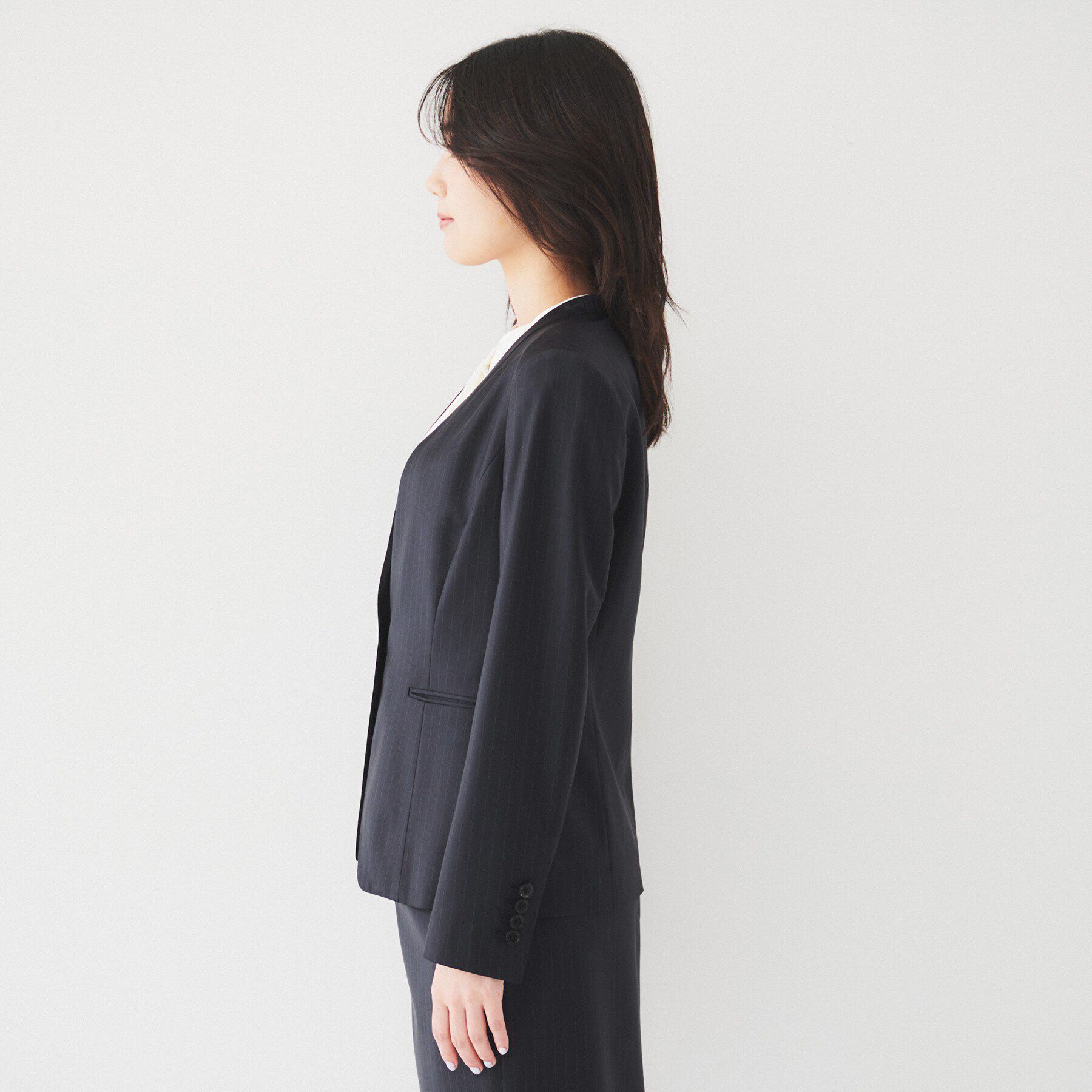 UNTITLED「【通勤スーツ】ウーステッド カラーレスジャケット」|ノーカラージャケット|