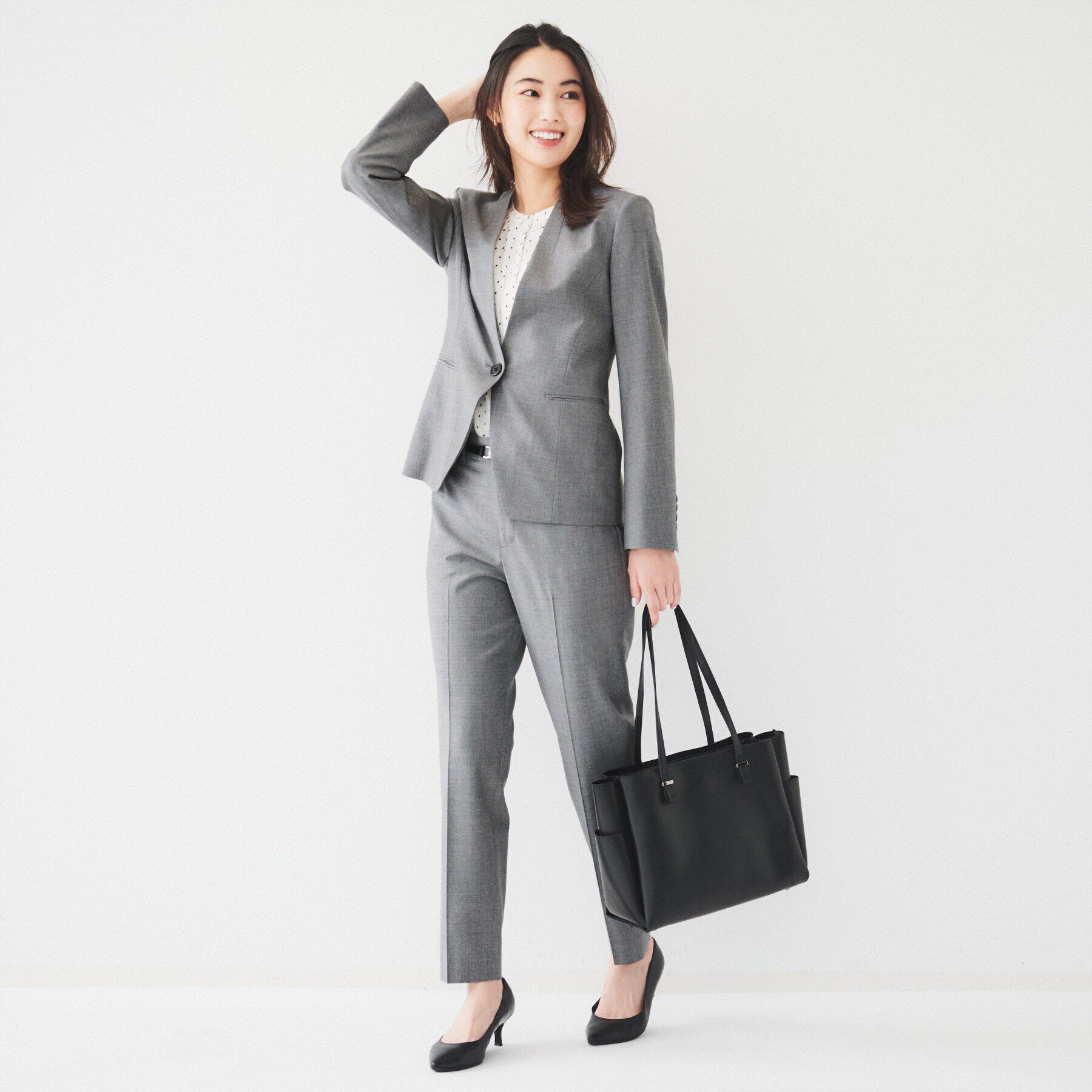 UNTITLED「【通勤スーツ】ウーステッド カラーレスジャケット」|ノーカラージャケット|