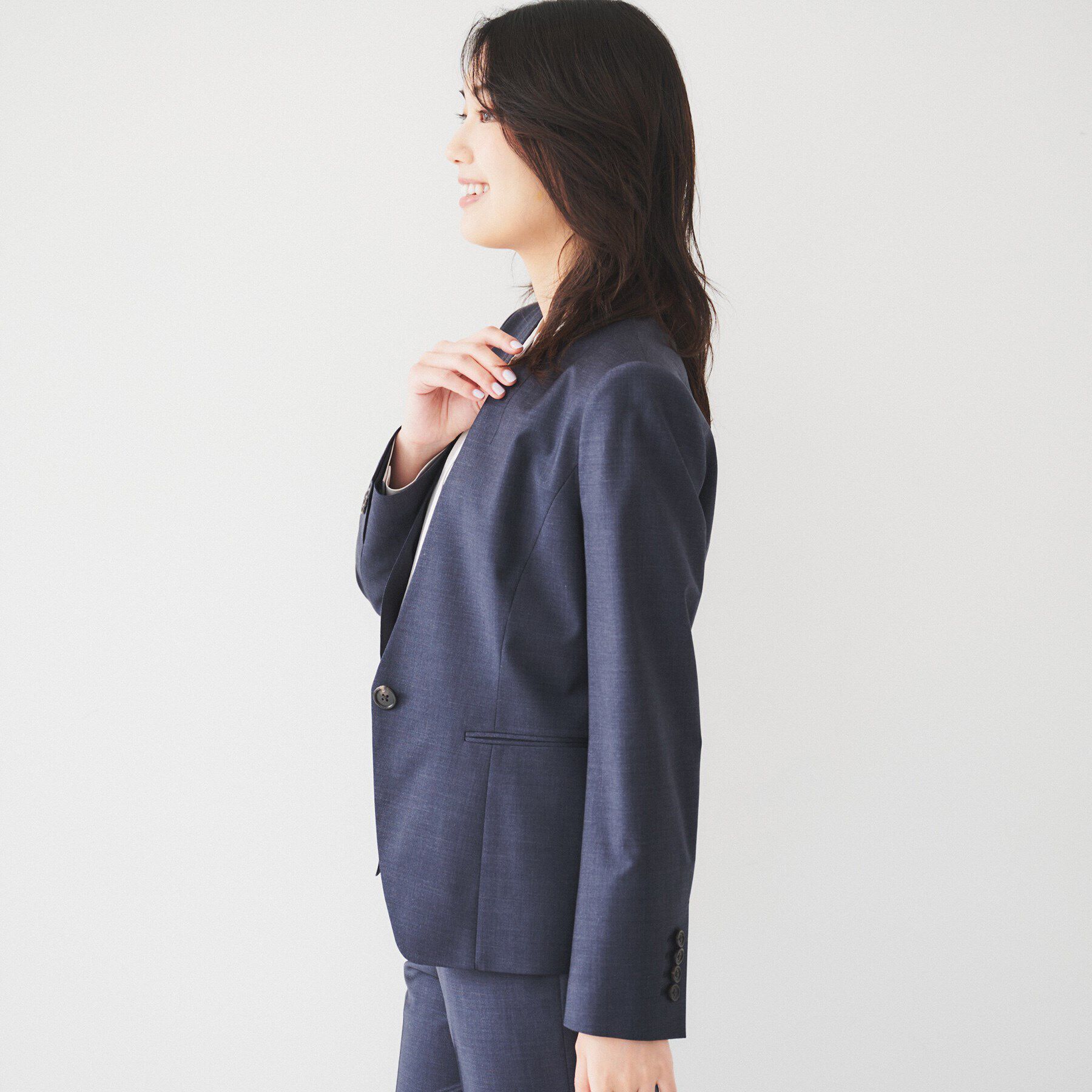 UNTITLED「【通勤スーツ】ウーステッド カラーレスジャケット」|ノーカラージャケット|