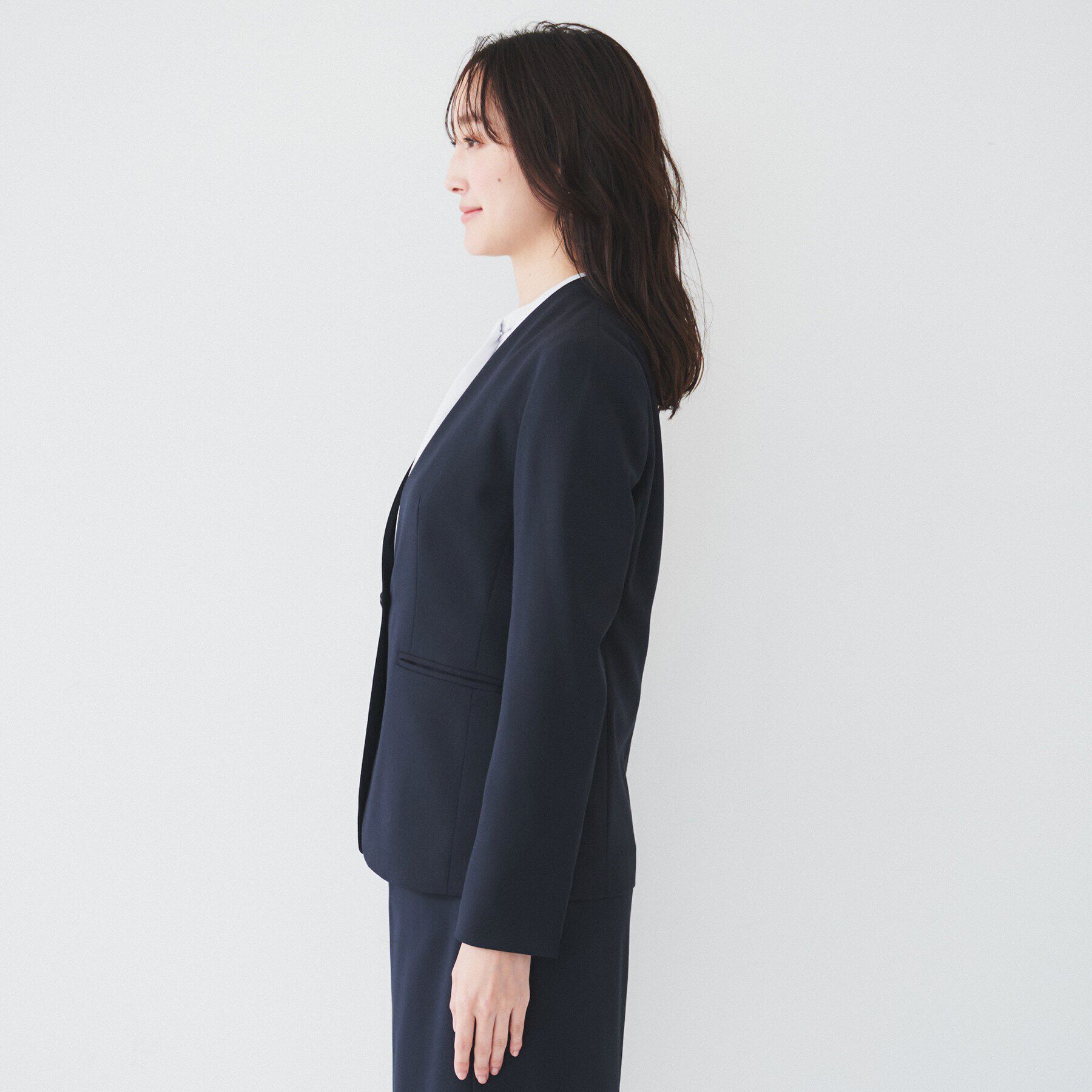 UNTITLED「レジェールギャバ 背抜きカラーレスジャケット」|ノーカラージャケット|