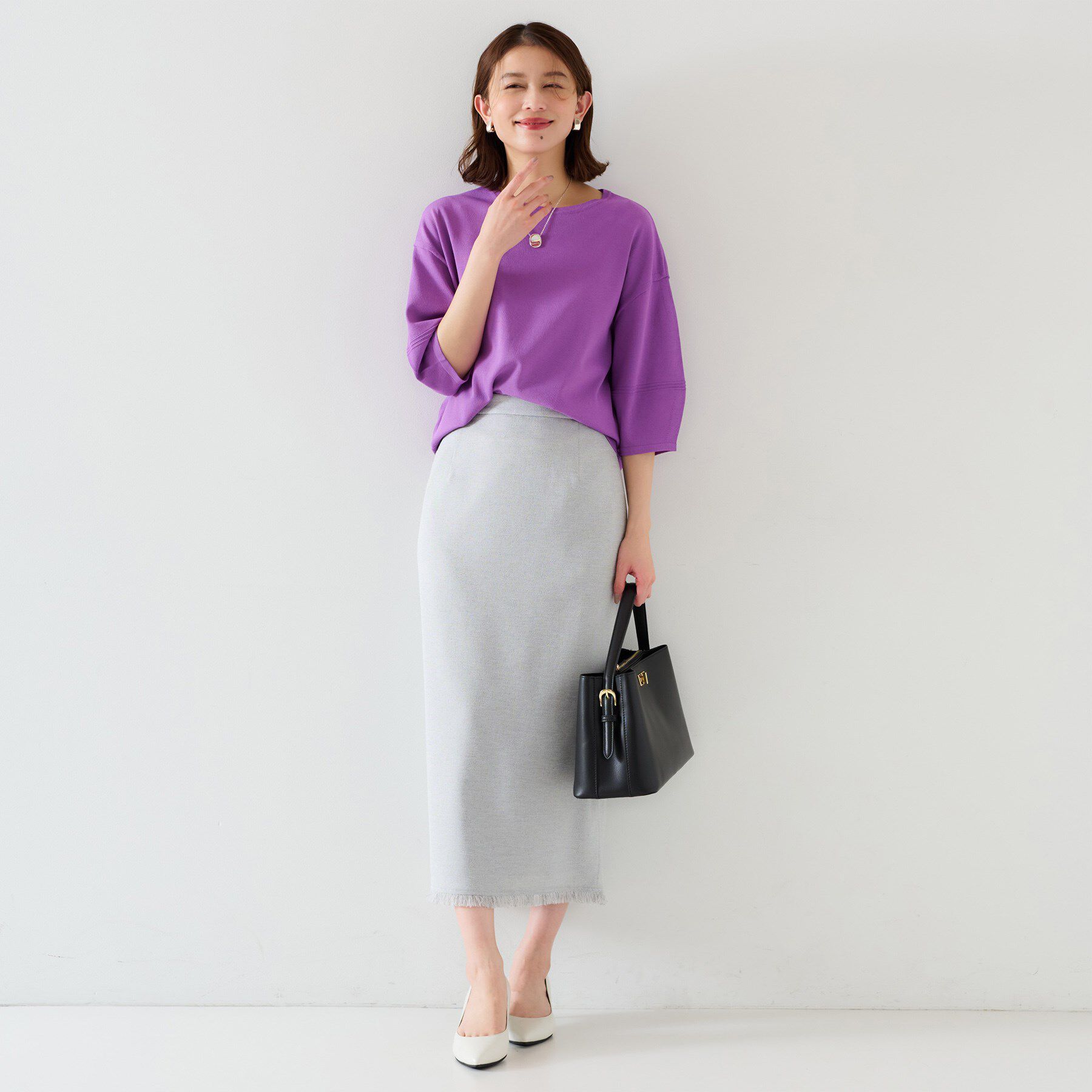 UNTITLED「【袖コンシャス/着映え/六分袖】ランタンスリーブニット」|ニット・セーター|