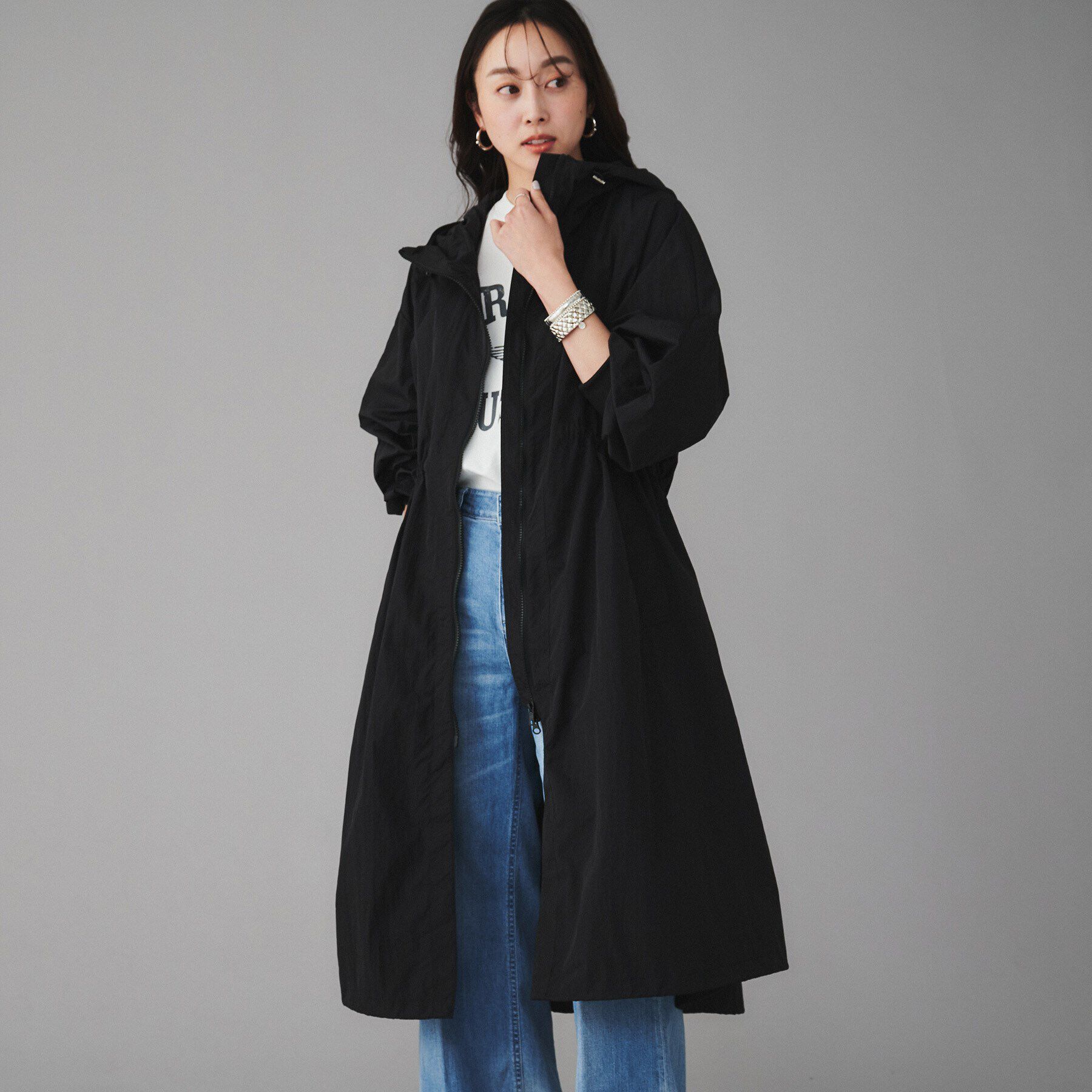 UNTITLED「【Ca_CHIGNON】ロングウィンドブレーカー」|その他|ブラック(019)