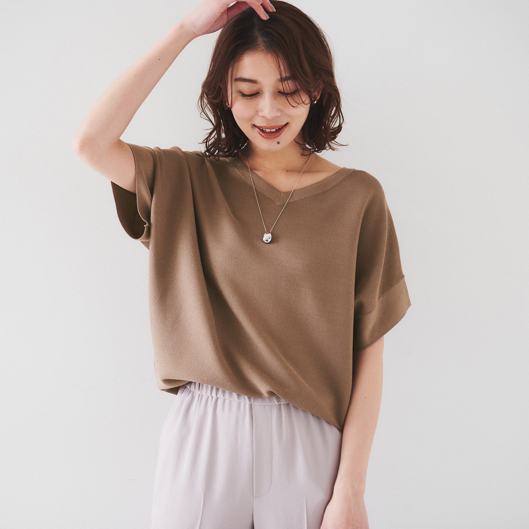 UNTITLED「【12色展開/体型カバー/2way】バウンドスリーブニット」|ニット・セーター|モカブラウン(042