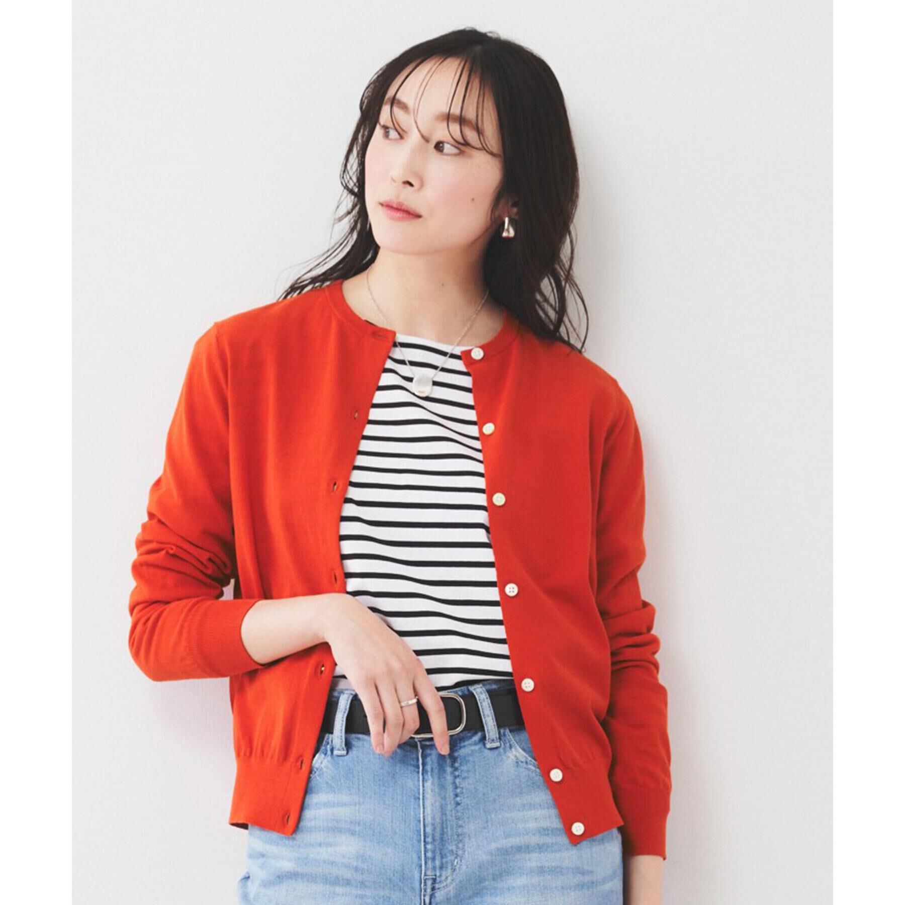 UNTITLED「【11色展開/コットン100/アンサンブル可能】クルーカーディガン」|カーディガン|ブライトレッド(06