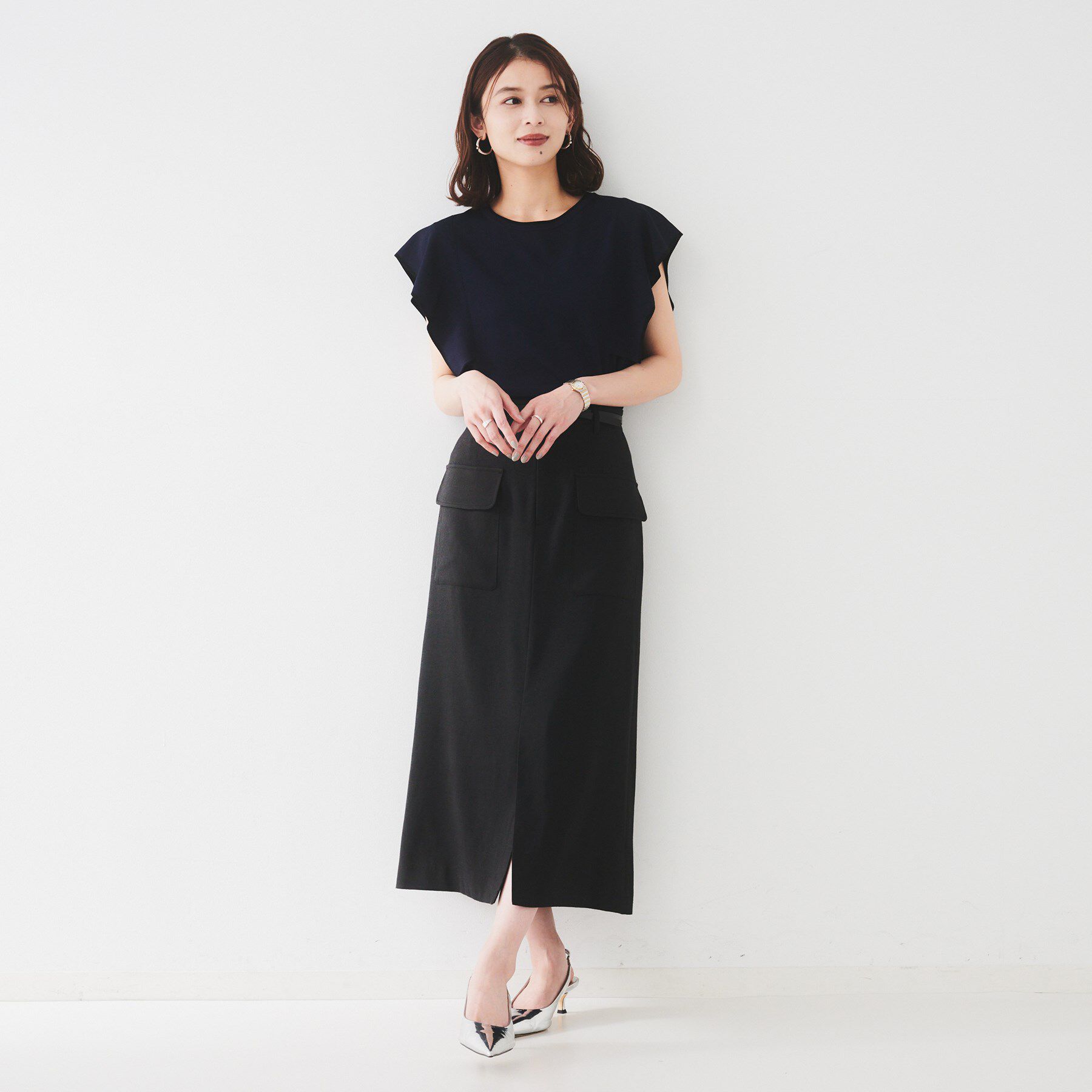 UNTITLED「【きれいめ/前スリット】麻混カーゴスカート」|スカート|