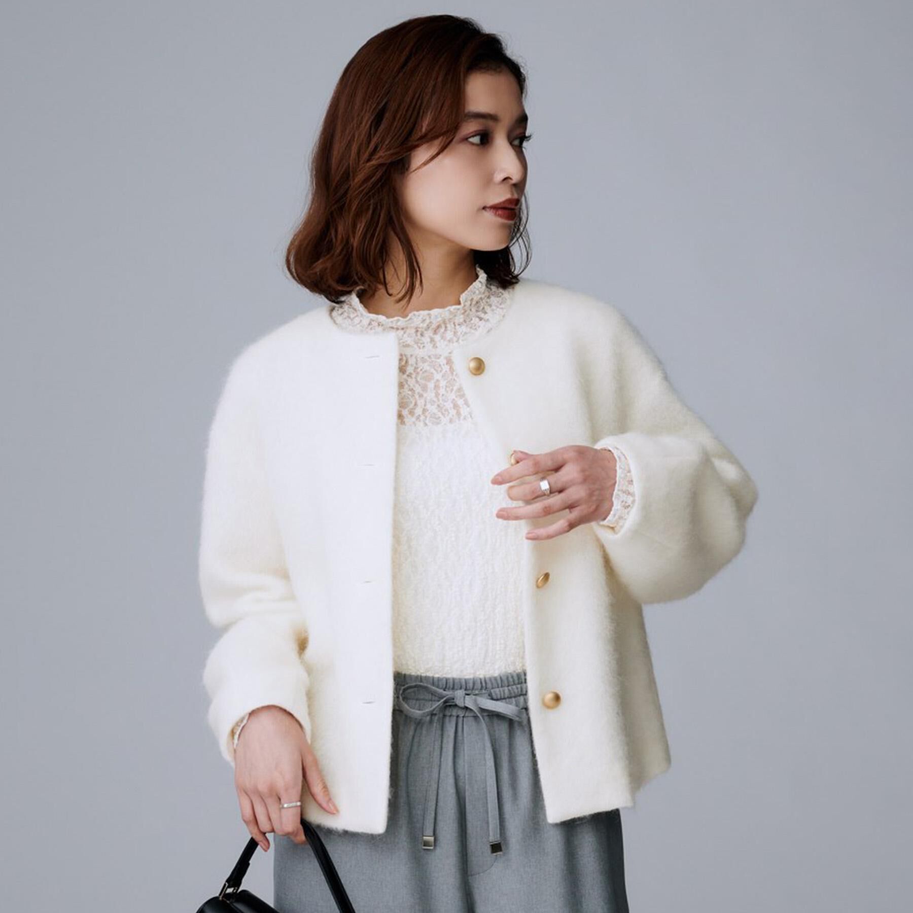 UNTITLED「【ジャケット風/メタルボタン】アルパカ混シャギーカーディガン」|カーディガン|アイボリー(004)