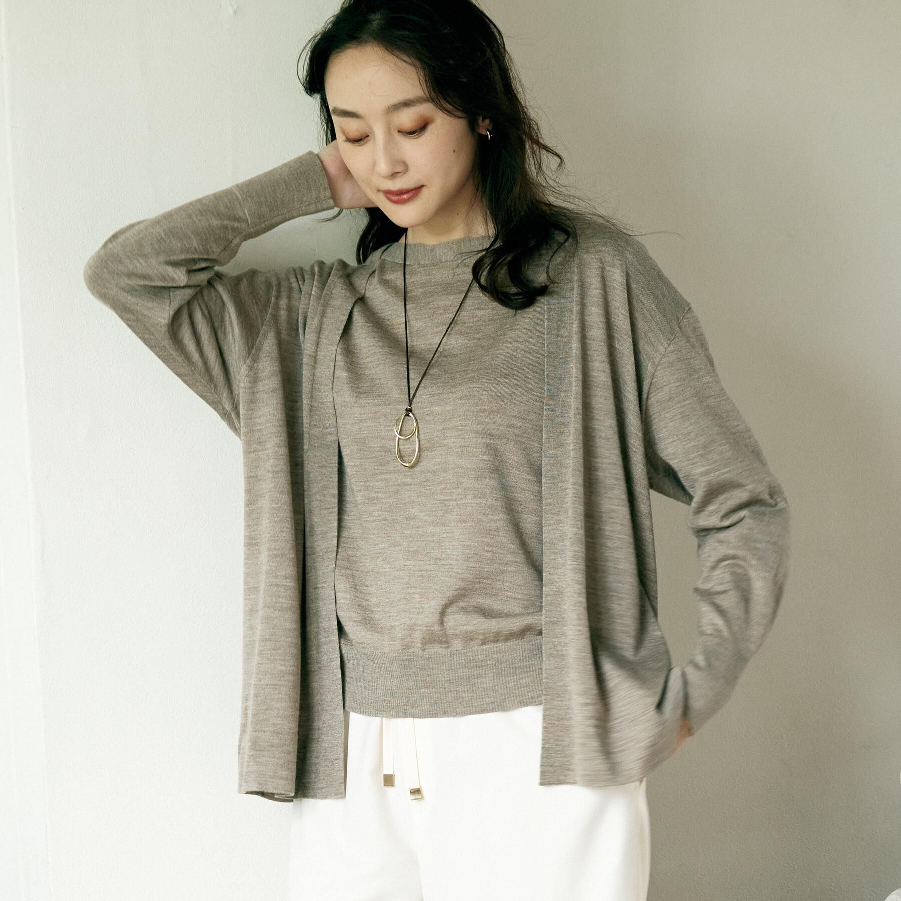 UNTITLED「【アンサンブル可/洗える/ボタンなし】シルクウールカシミヤ 着流しカーディガン」|カーディガン|