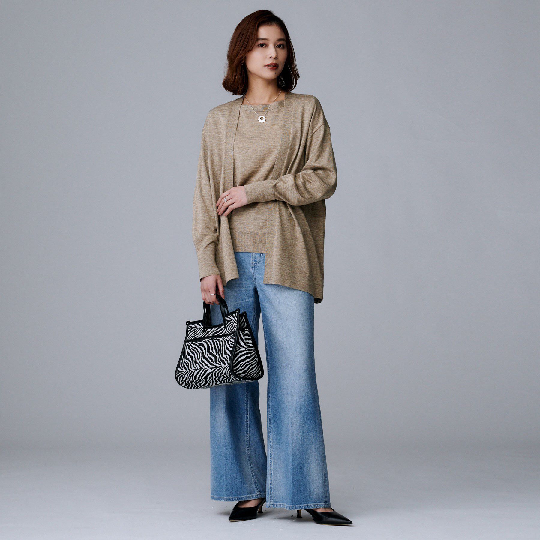 UNTITLED「【アンサンブル可/洗える/ボタンなし】シルクウールカシミヤ 着流しカーディガン」|カーディガン|