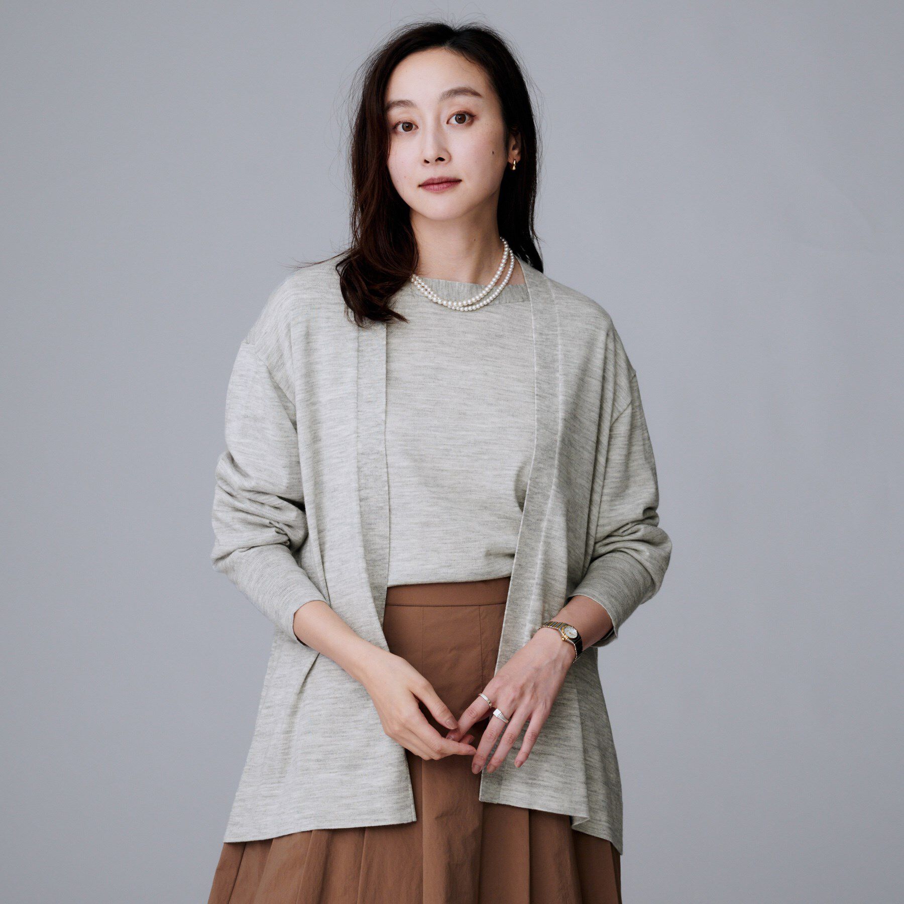 UNTITLED「【アンサンブル可/洗える/ボタンなし】シルクウールカシミヤ 着流しカーディガン」|カーディガン|