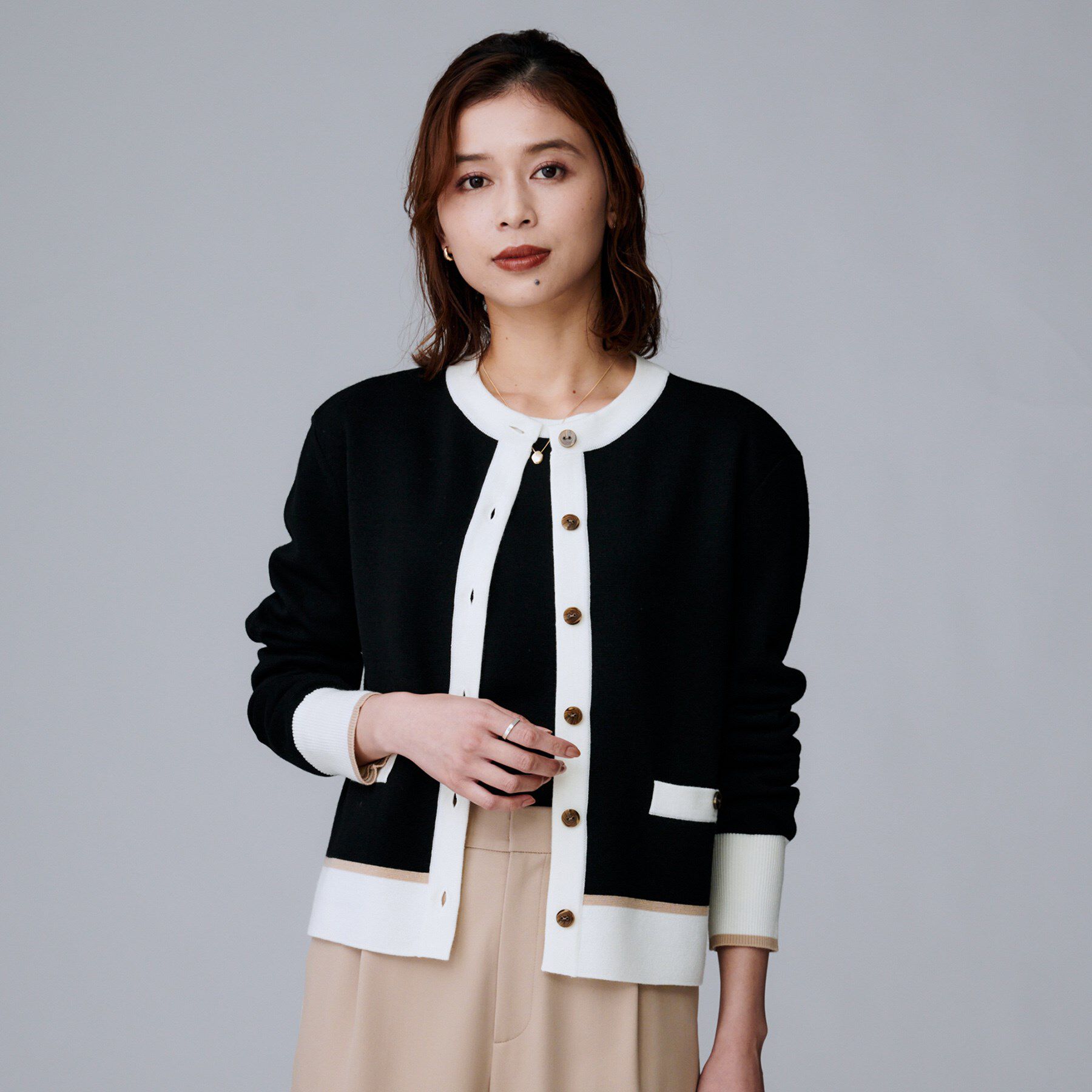 UNTITLED「【アンサンブル可/ジャケット風】ウールミラノリブカーディガン」|カーディガン|