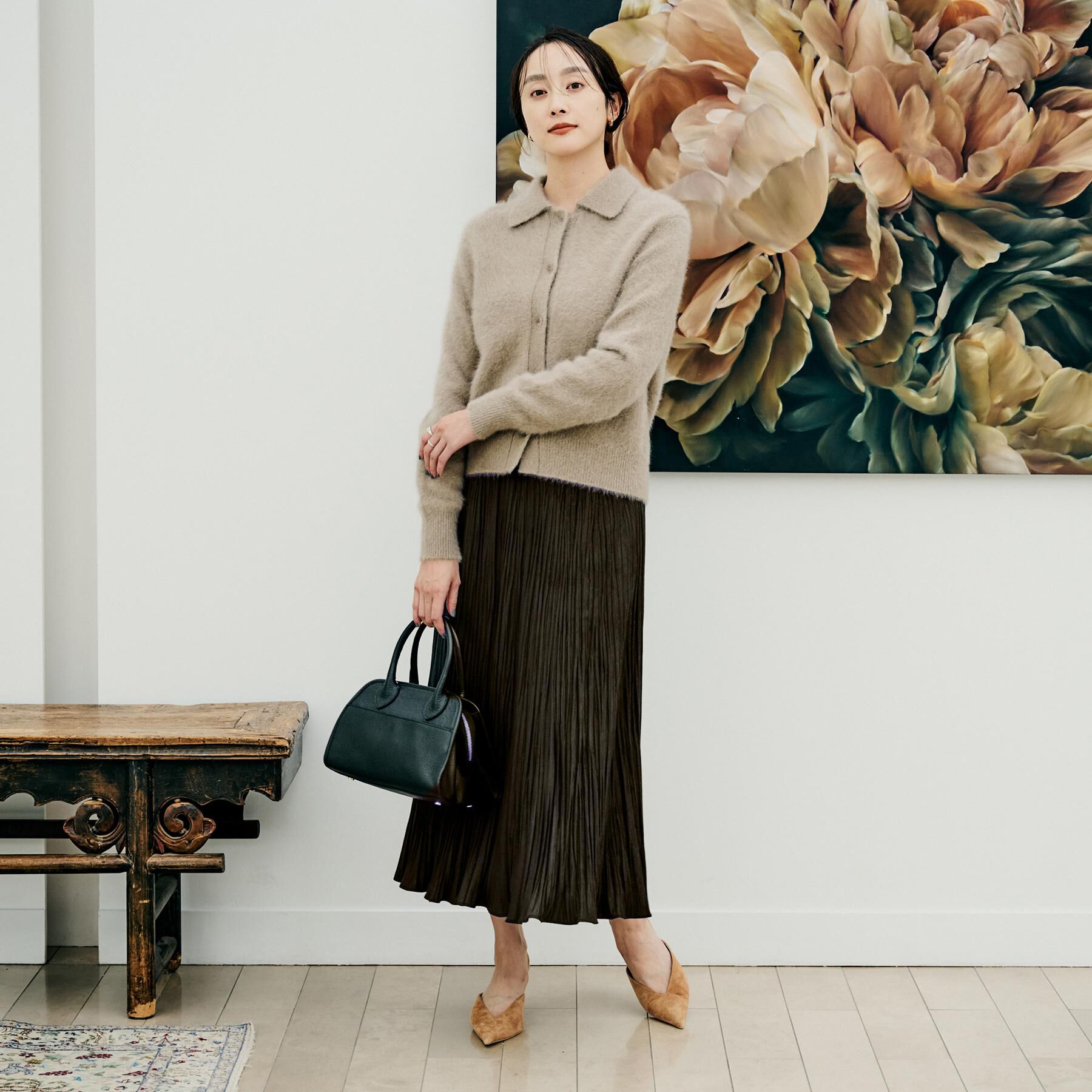 UNTITLED「【シワ知らず/ウエストゴム】スエード風プリーツスカート」|スカート|