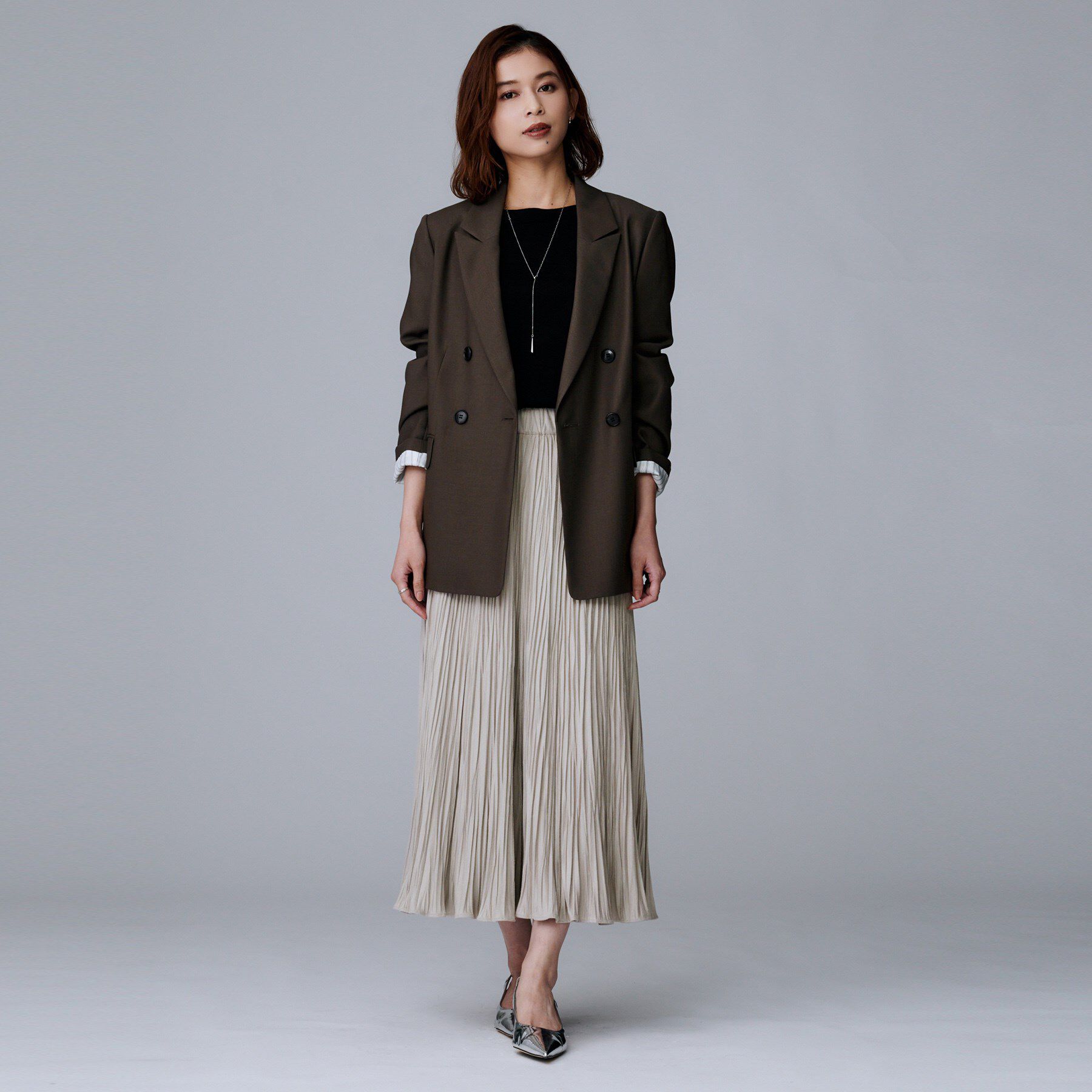 UNTITLED「【シワ知らず/ウエストゴム】スエード風プリーツスカート」|スカート|