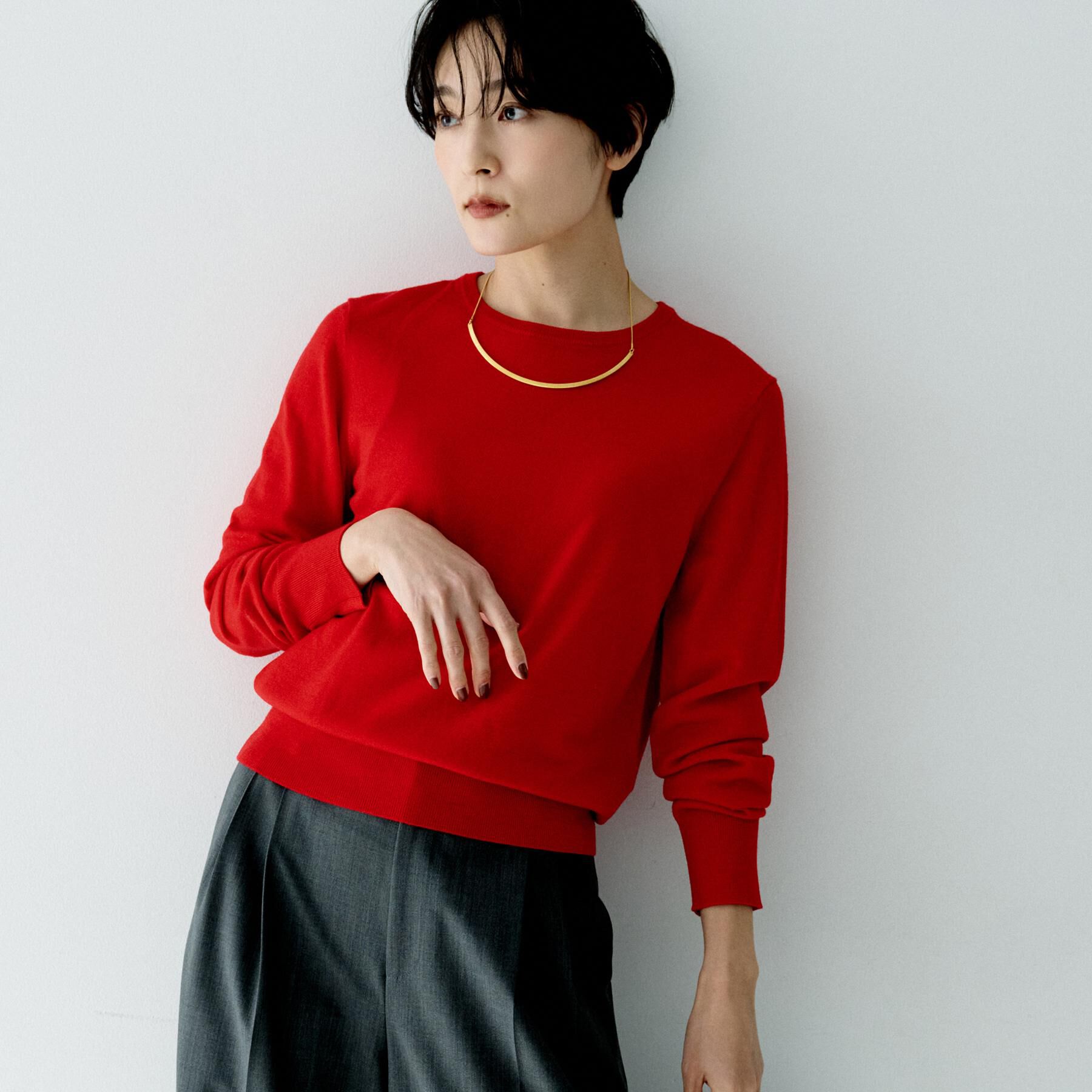 UNTITLED「【アンサンブル可/洗える/ウール100%】クルーネックウールニット」|ニット・セーター|レッド(062)