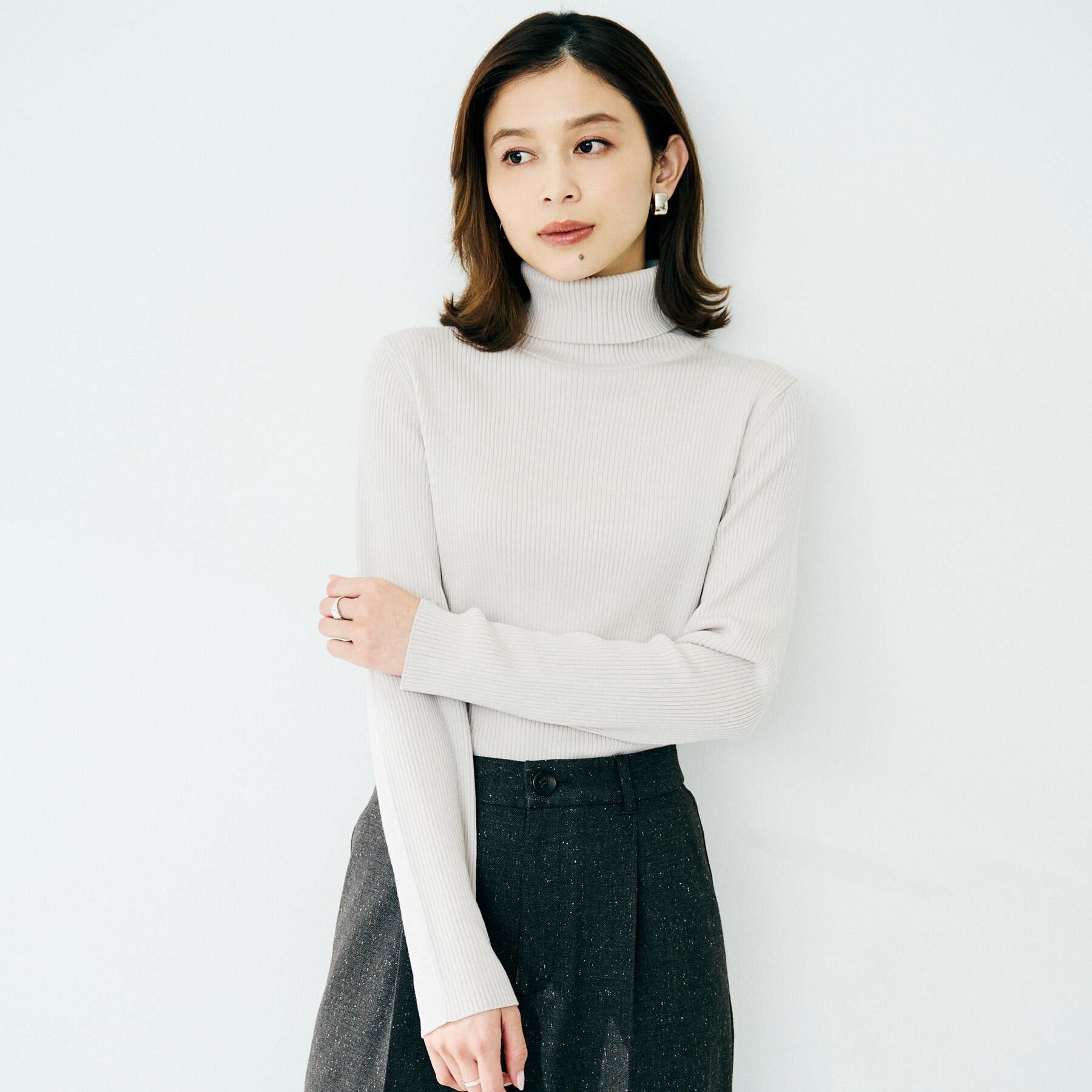 UNTITLED「【洗える/アンサンブル可能/ウール100%】リブタートルネックウールニット」|ニット・セーター|