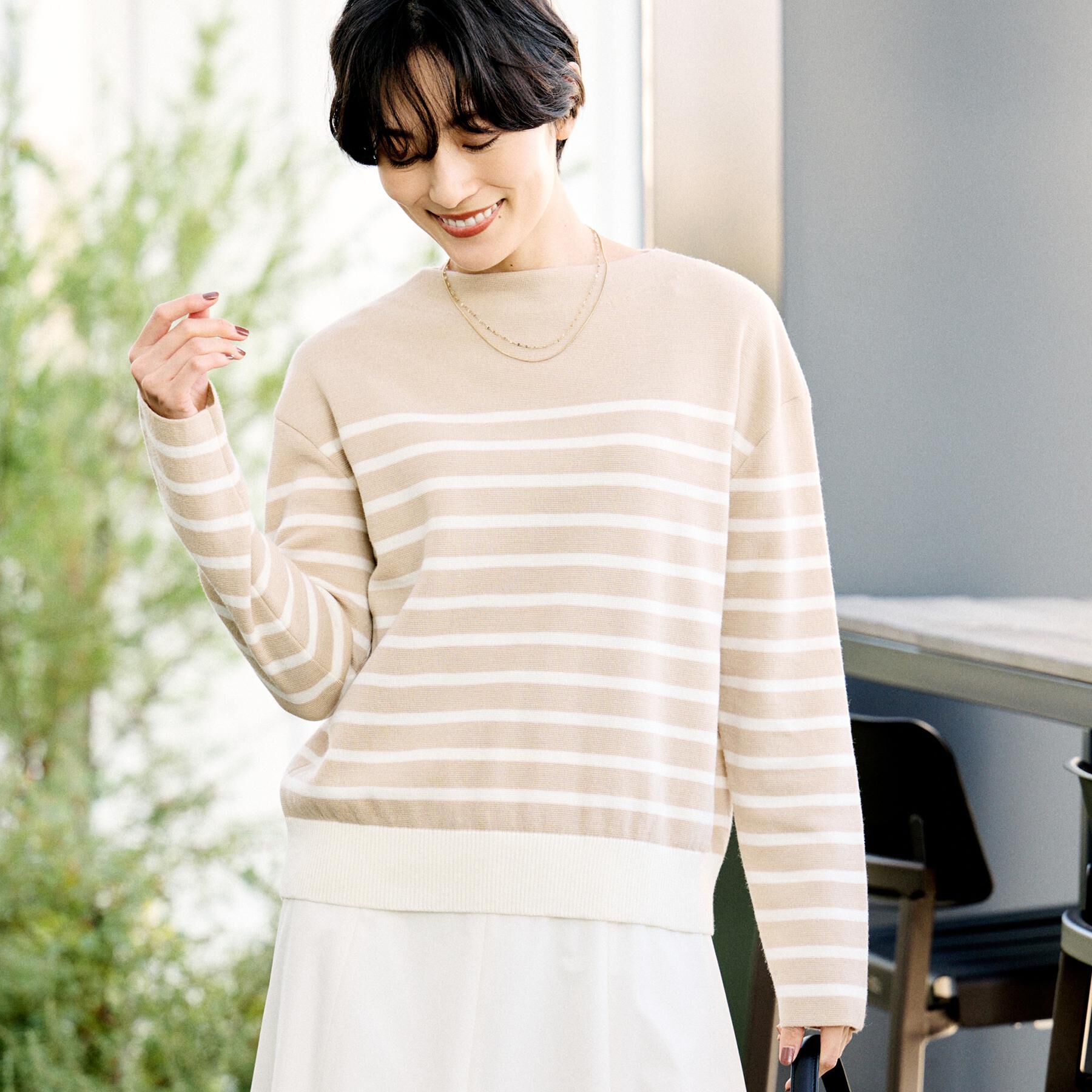 UNTITLED「【洗える】モックネックミラノリブニット」|ニット・セーター|ベージュ(352)