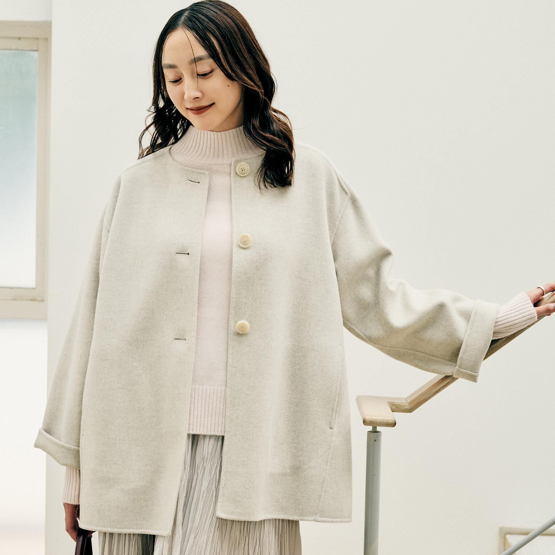 UNTITLED「【ミディ丈/軽やか】セミラグランリバー コート」|ノーカラーコート|