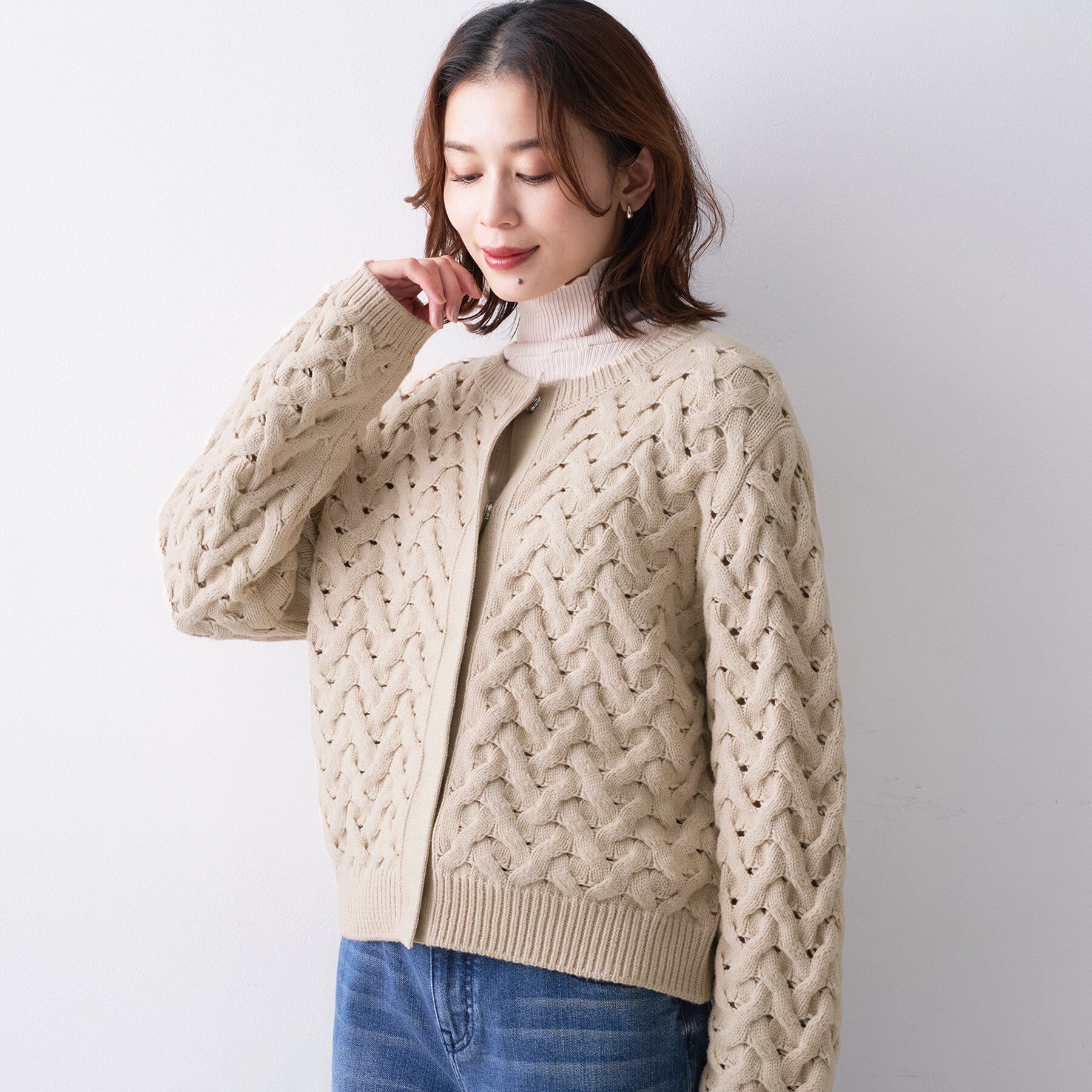 UNTITLED「【Liyoca】3G変形ケーブルカーディガン」|カーディガン|ライトベージュ(05