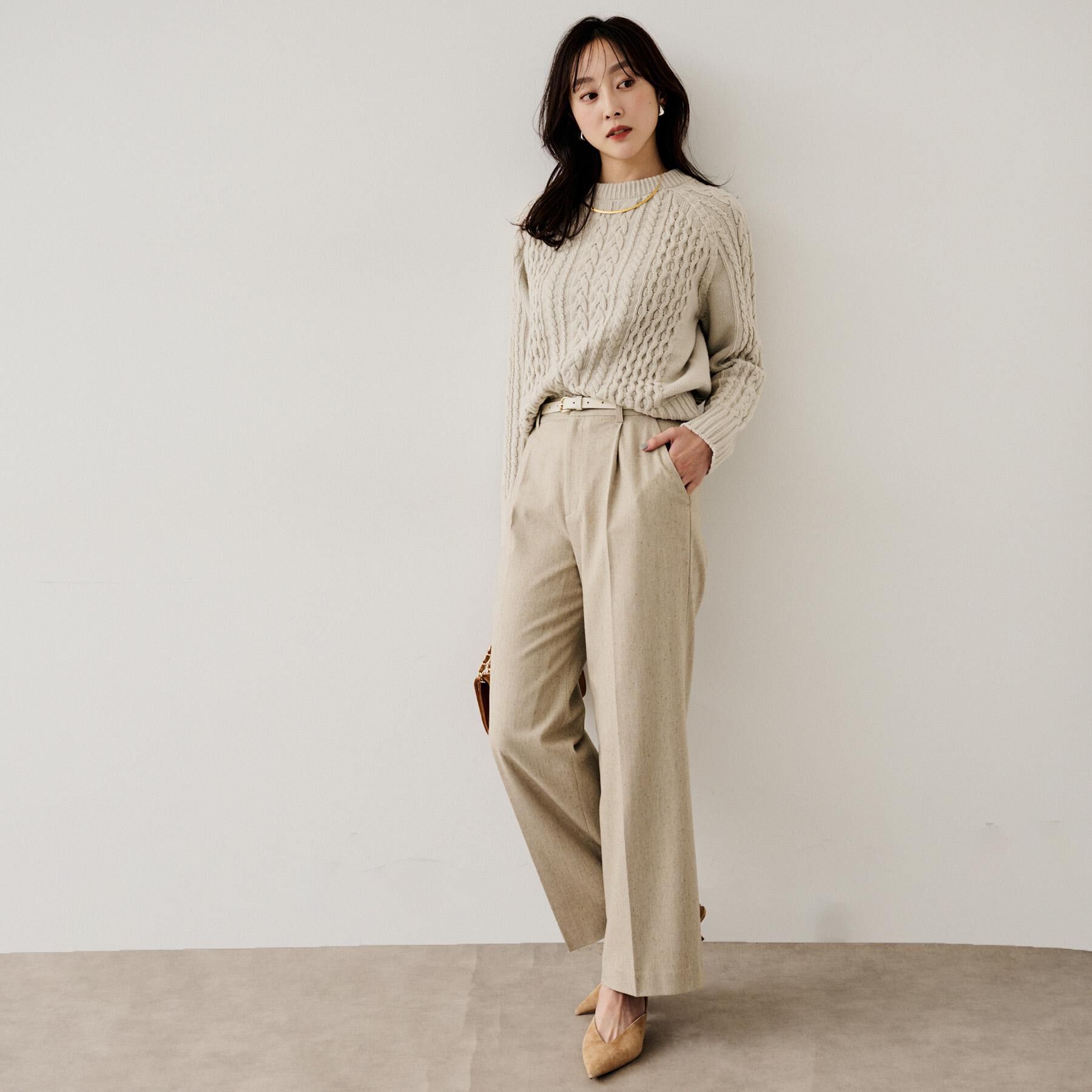 UNTITLED「【洗える】スポンディッシュ ケーブル柄ニット」|ニット・セーター|