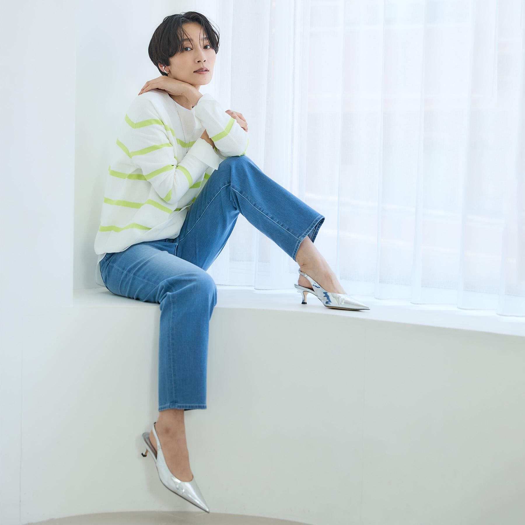 UNTITLED「【ゆったり/洗える】クロップドニットプルオーバー」|ニット・セーター|