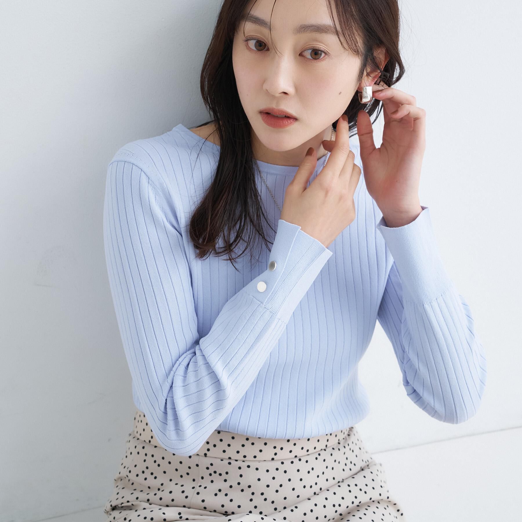 UNTITLED「【アンサンブル可/洗える】ワイドリブニット」|ニット・セーター|ブルー(091)