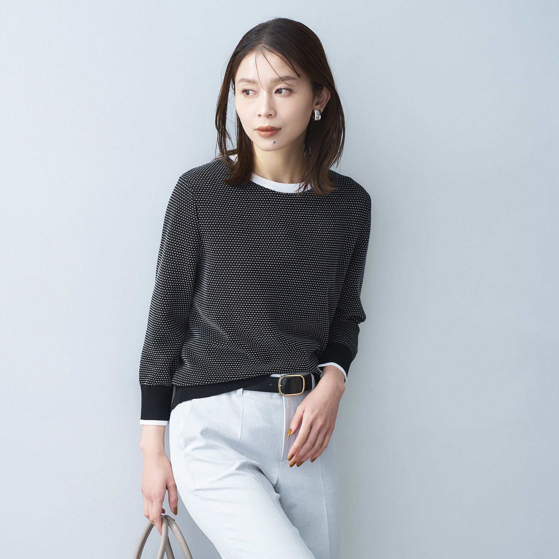 UNTITLED「配色ハイゲージニットトップス」|ニット・セーター|ブラック(519)