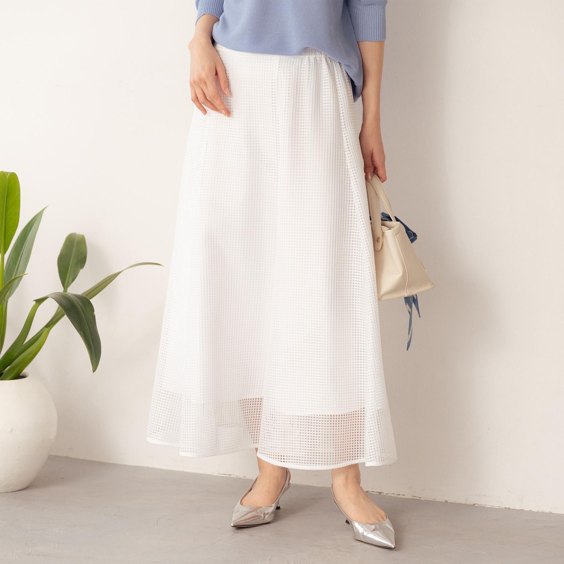 UNTITLED「スクエアメッシュスカート」|スカート|ホワイト(001)
