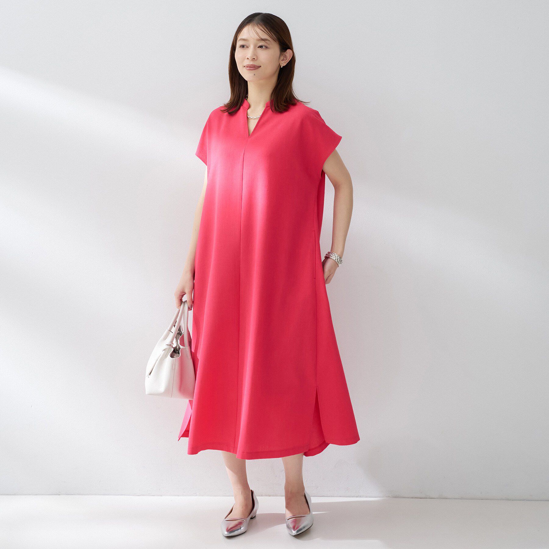 UNTITLED「スラブバンドカラーワンピース」|ワンピース|