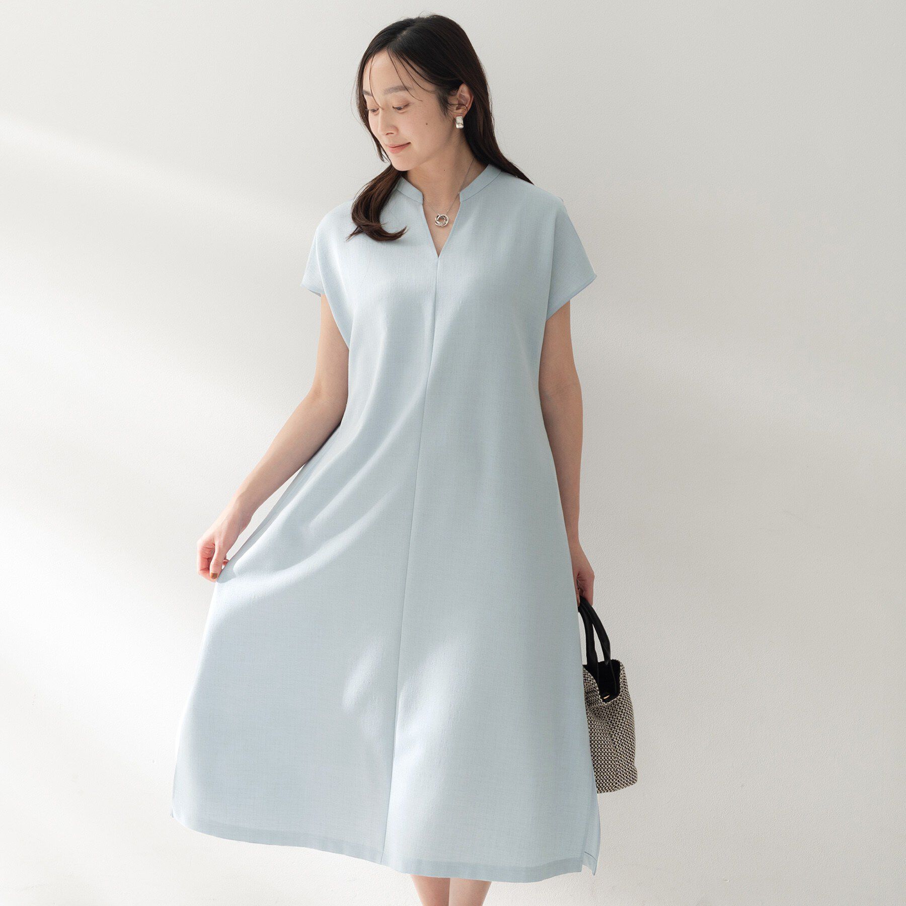 UNTITLED「スラブバンドカラーワンピース」|ワンピース|