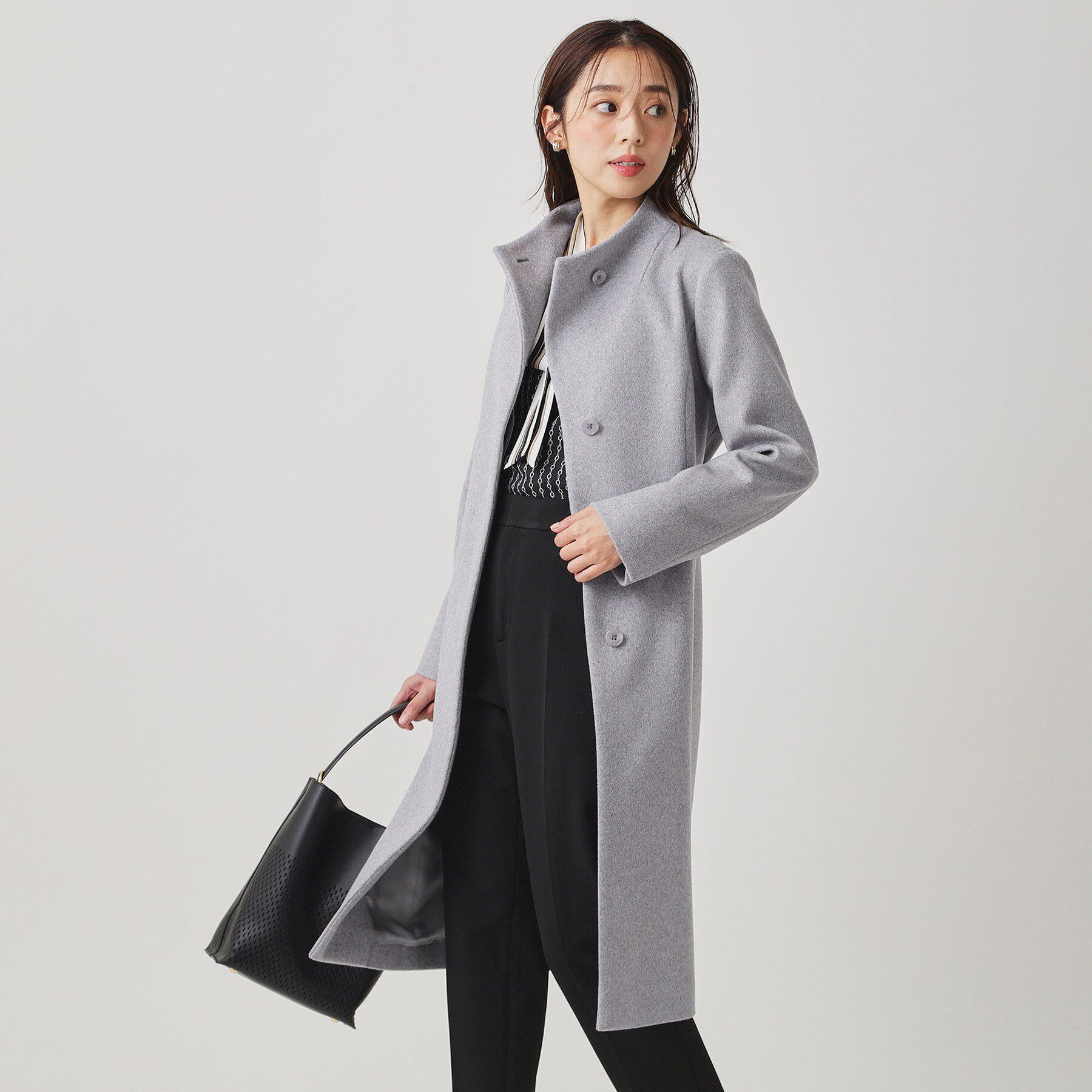 COUP DE CHANCE「【カシミヤ混／日本製】Iラインスタンドウィングカラーコート」|その他|ライトグレー(411
