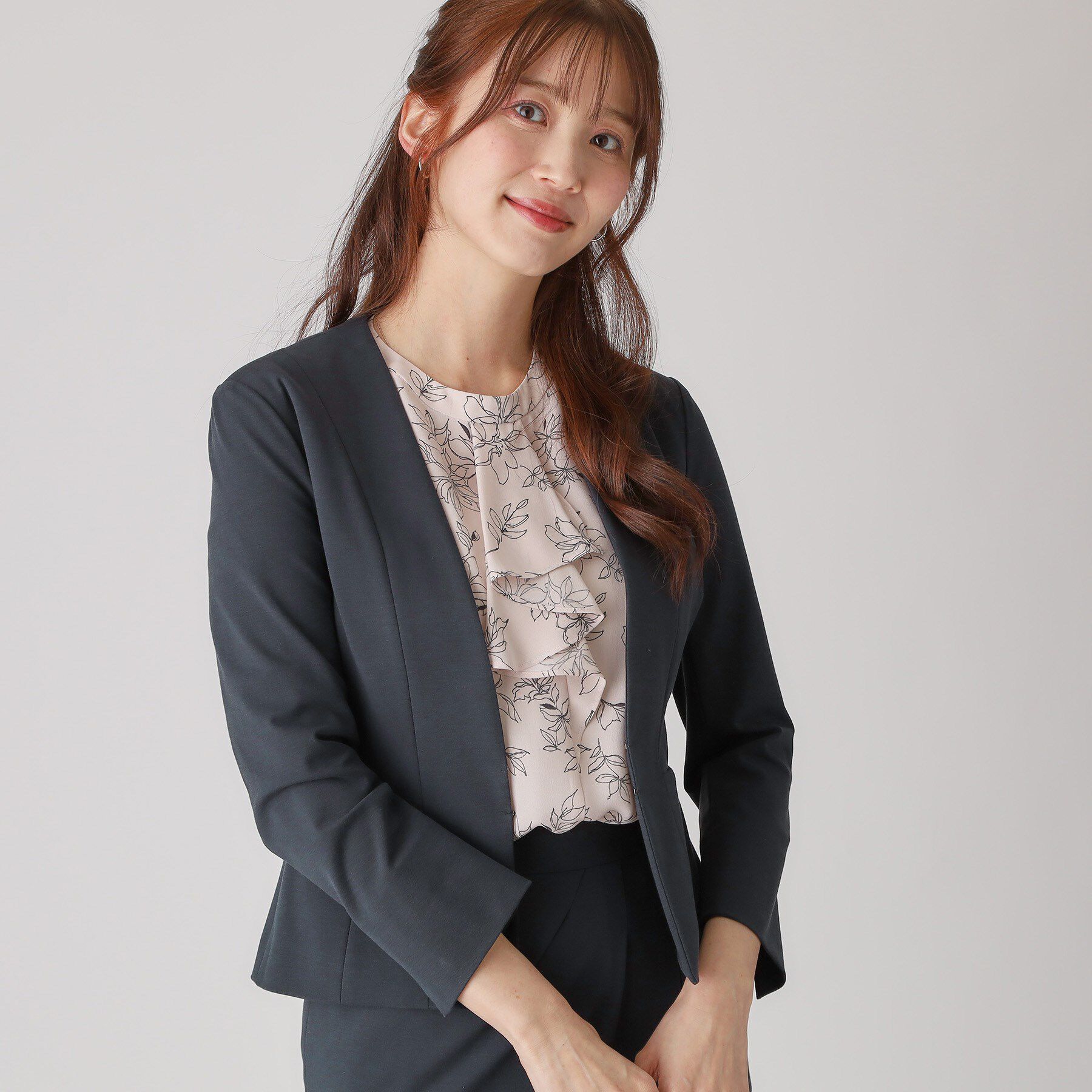 COUP DE CHANCE「【洗える／日本製】細見えカラーレスジャケット」|ノーカラージャケット|ネイビー(694)