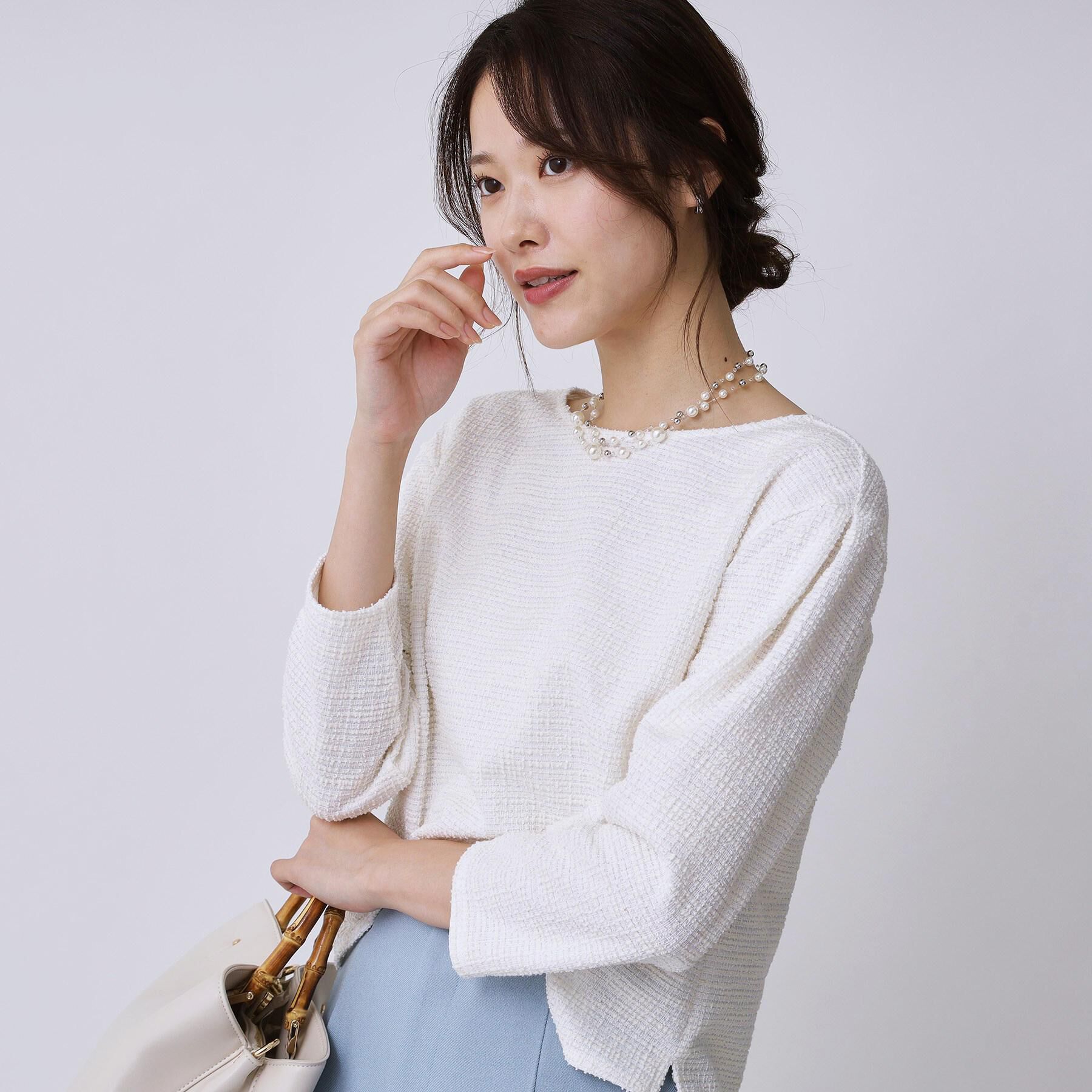 COUP DE CHANCE「【手洗い可／日本製／ジャージ素材／セットアップ可】ラメ意匠素材トップス」|Tシャツ・カットソー|ホワイト(401)