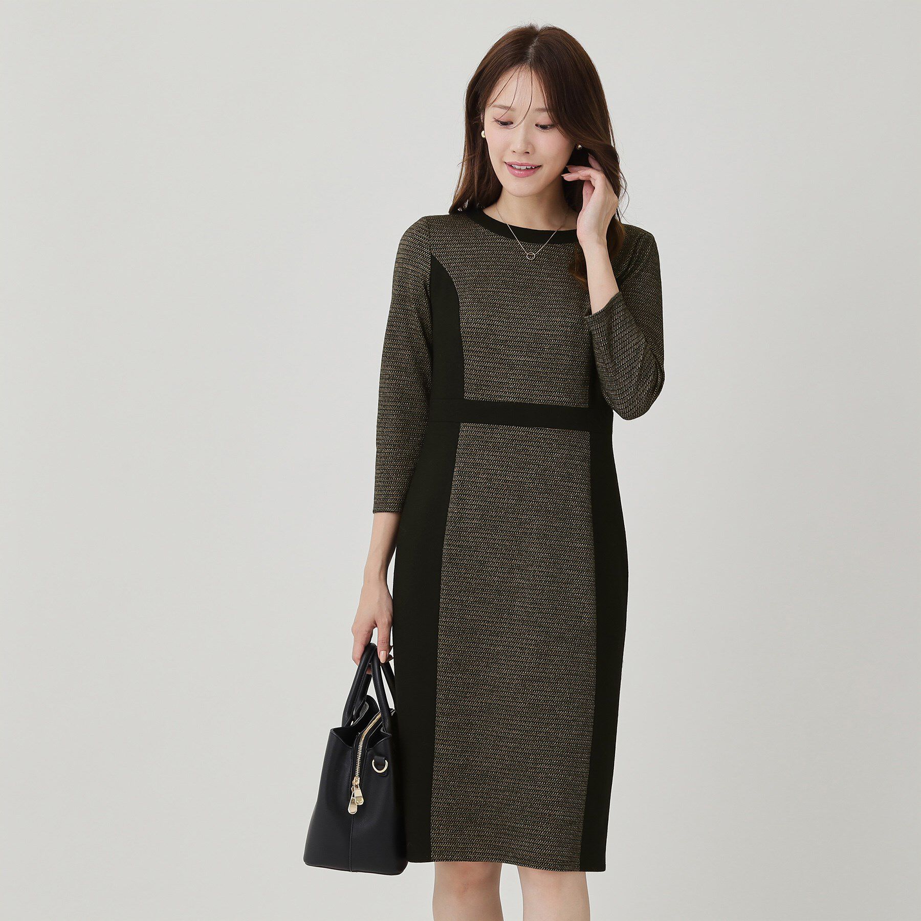 COUP DE CHANCE「【日本製／ラメ混】ジャージ素材タイトシルエットワンピース」|ワンピース|ブラック(419)