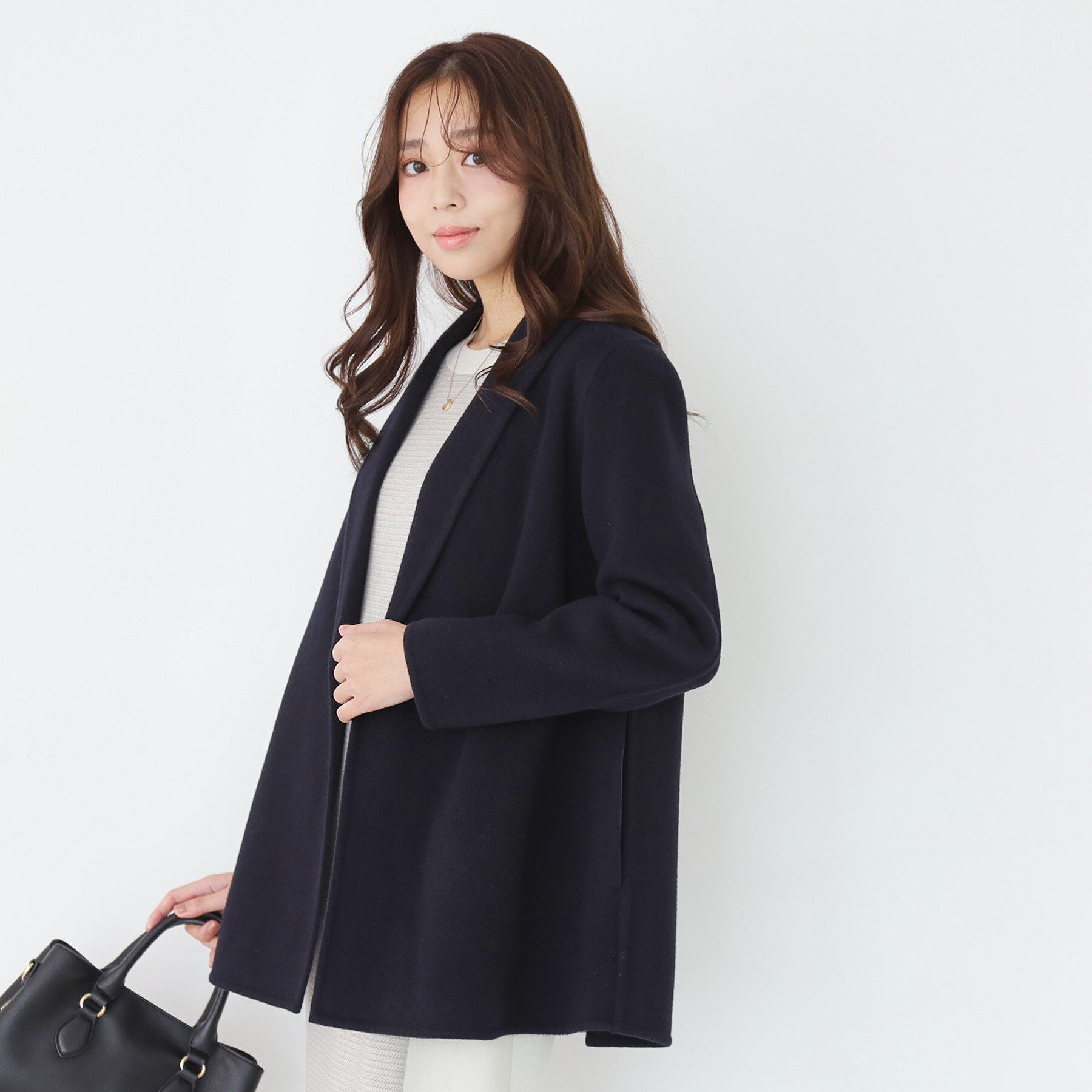 COUP DE CHANCE「【リバー仕立て／裏地無し】軽く羽織れるウールリバーコート」|ステンカラーコート|