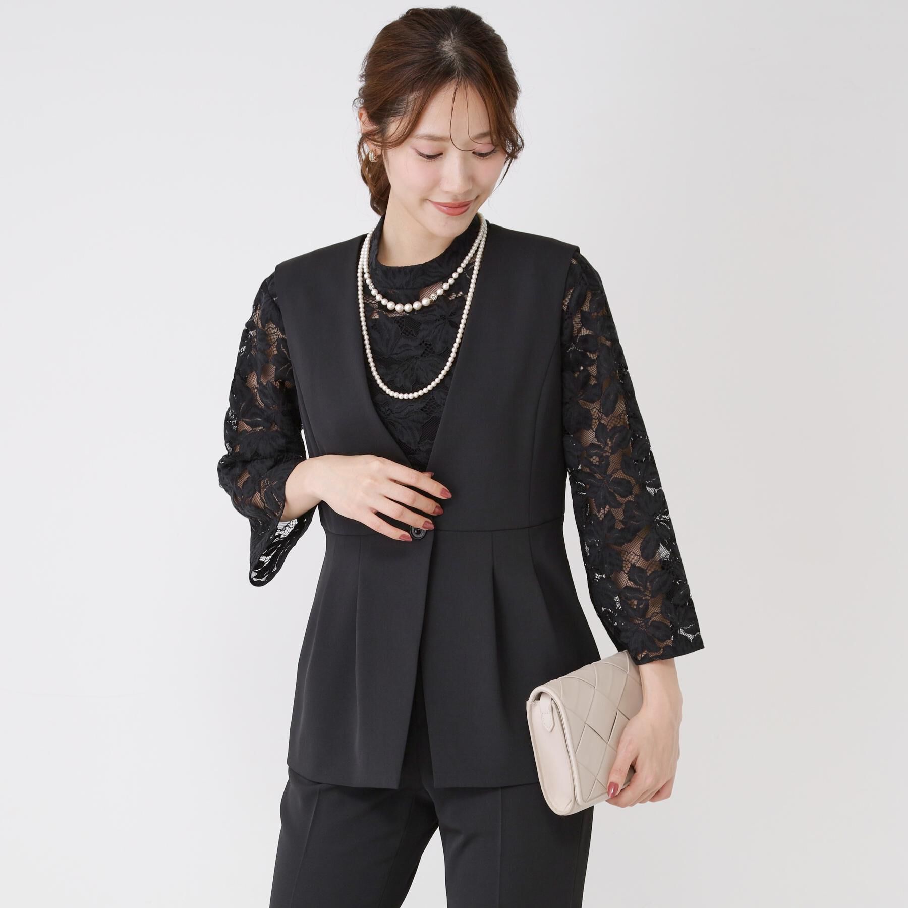 COUP DE CHANCE「【手洗い可／日本製／セットアップ可】カラーレスジレ」|ベスト・ジレ|ブラック(019)