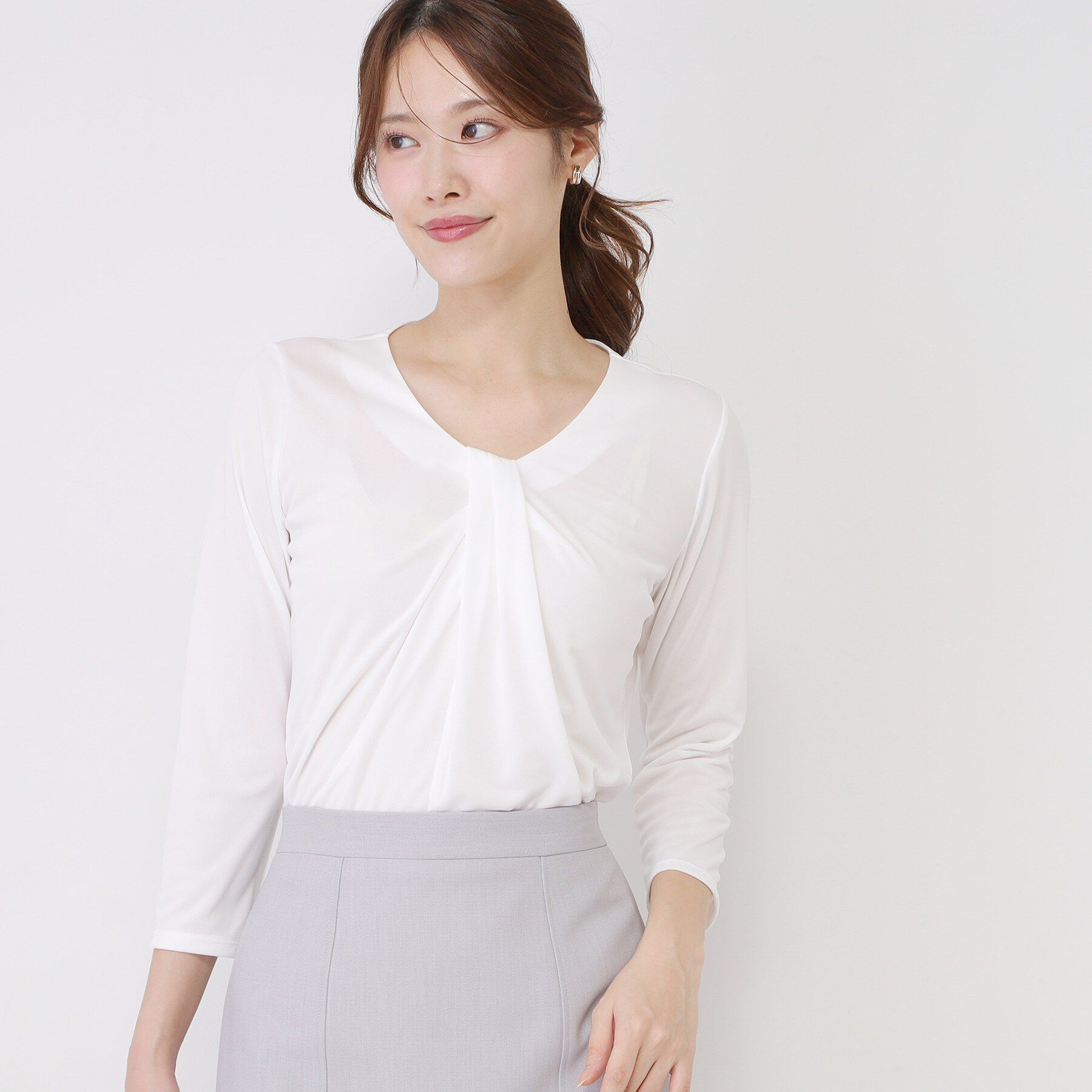 COUP DE CHANCE「【手洗い可／日本製／7分袖】しなやかな落ち感のカットソー」|Tシャツ・カットソー|ホワイト(001)