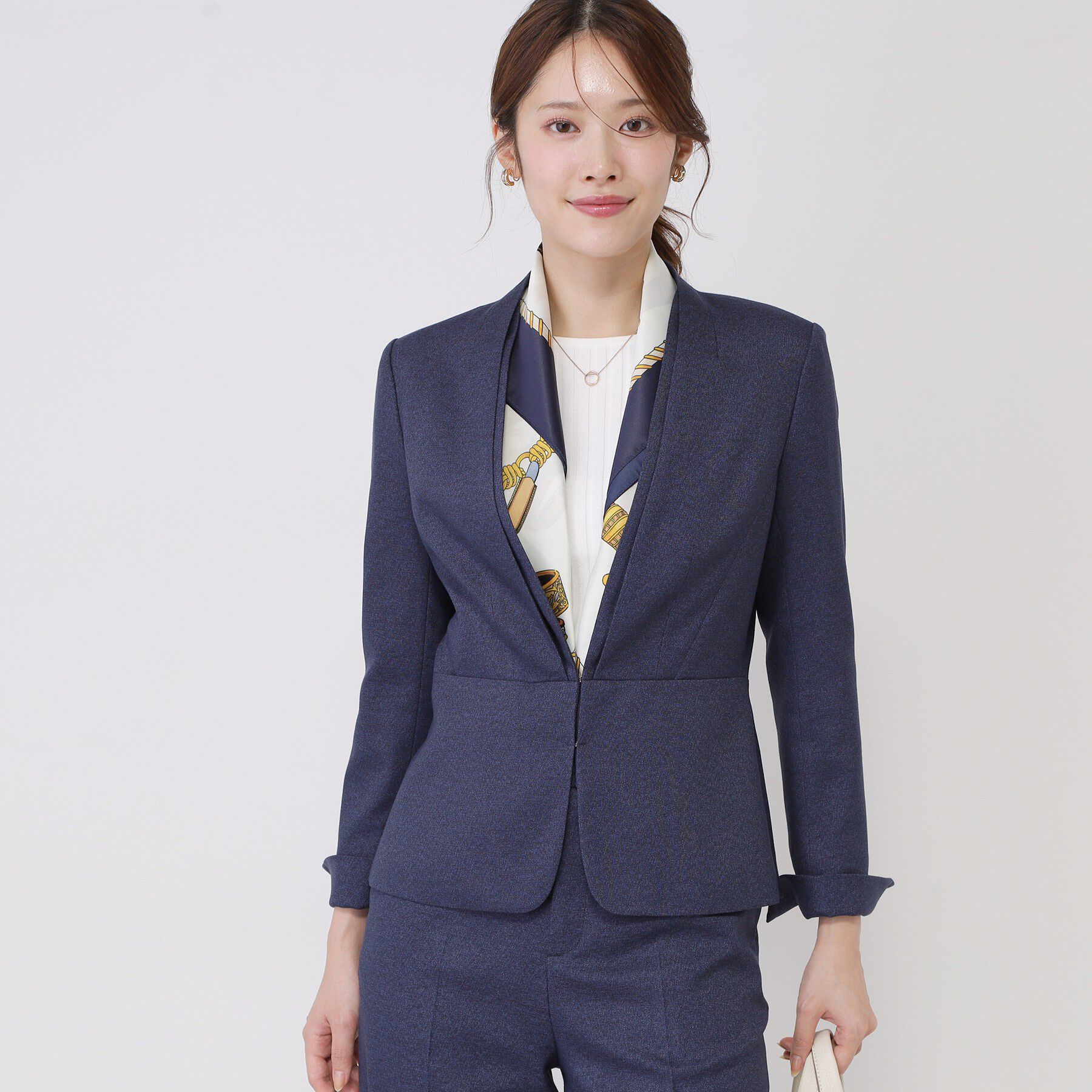 COUP DE CHANCE「【手洗い可／日本製／スーツ可】美シルエット カラーレスジャケット」|ノーカラージャケット|ネイビー(494)