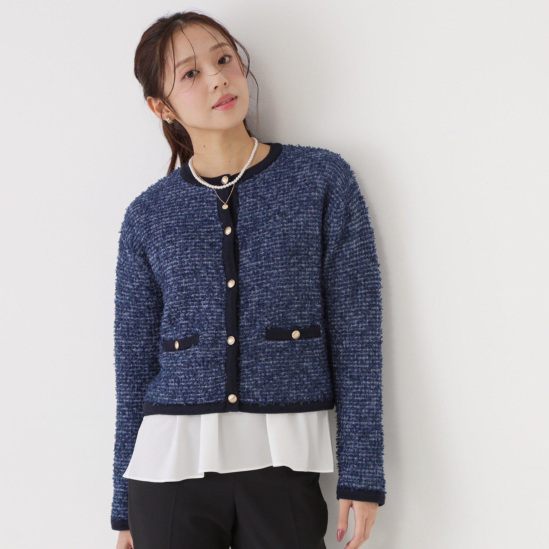 COUP DE CHANCE「【洗える/セットアップ可】ツィード調ニットカーディガン」|カーディガン|ネイビー(494)