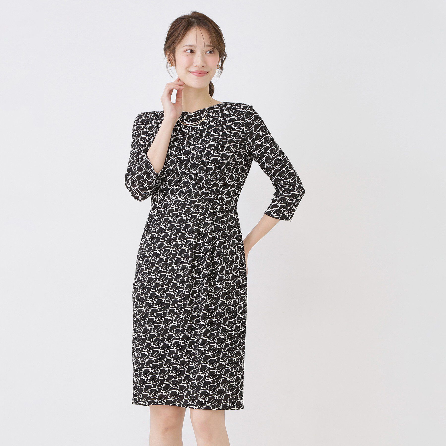 COUP DE CHANCE「【手洗い可／日本製】ジオメトリック柄タイトワンピース」|ワンピース|ブラック(119)