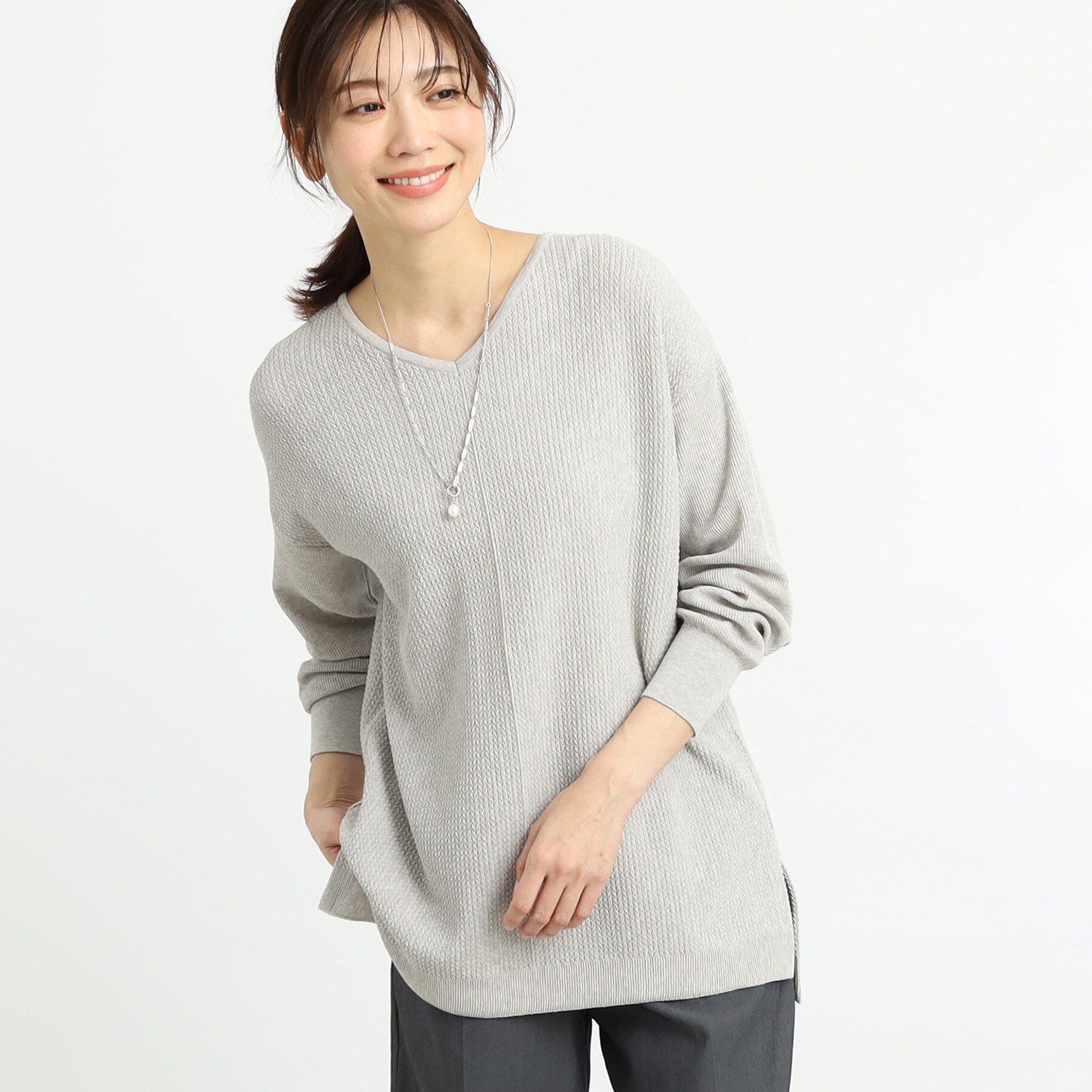 Reflect「【WEB先行カラーあり／ヒップ周りカバー】オフボディニット」|ニット・セーター|グレー(012)