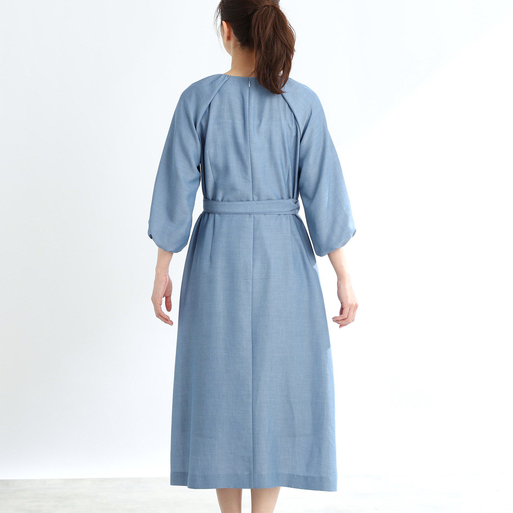 Reflect「【手洗い可／共布ベルト付き】ブルーダンガリーワンピース」|ワンピース|