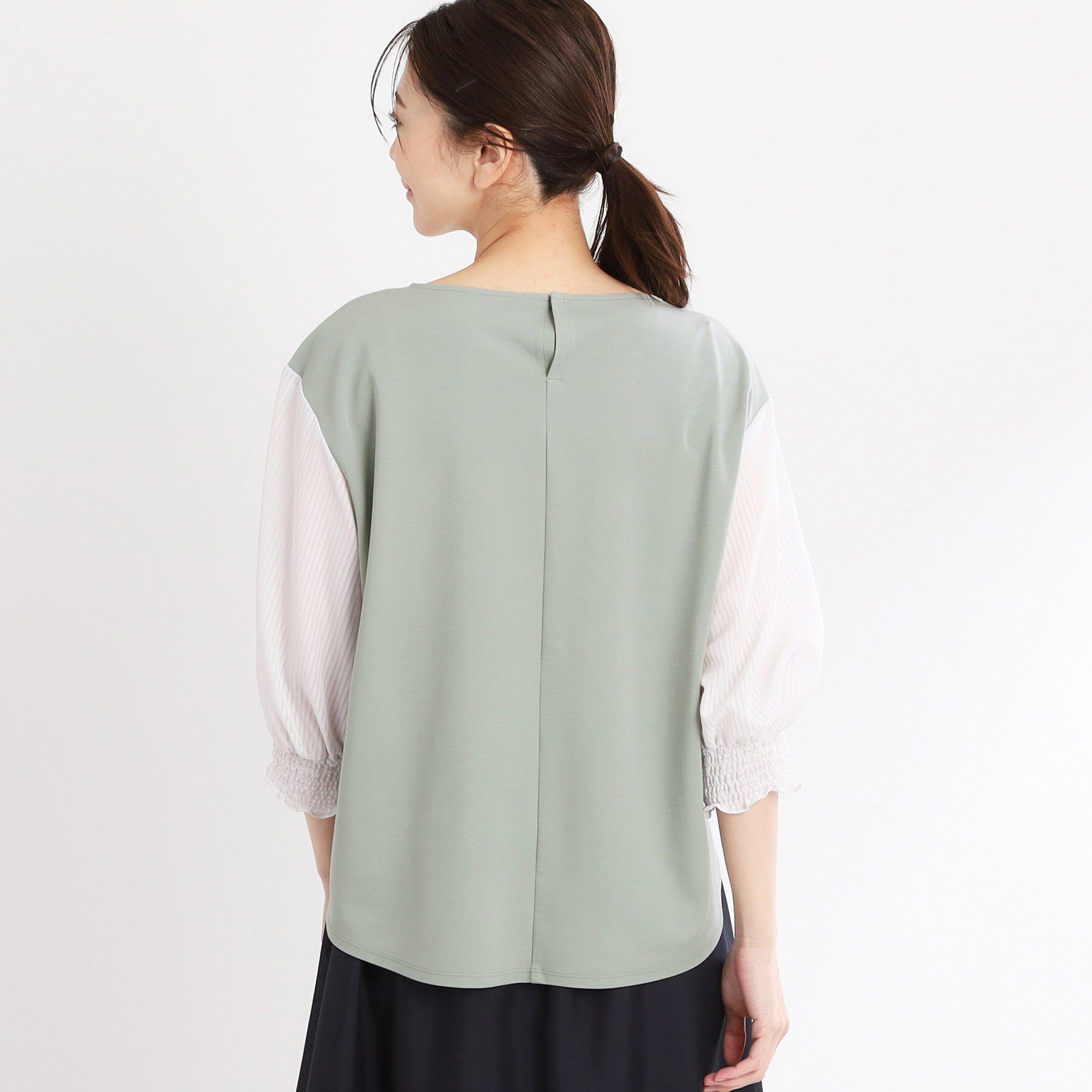 Reflect「【手洗い可】シアーストライプスリーブブラウス」|シャツ・ブラウス|