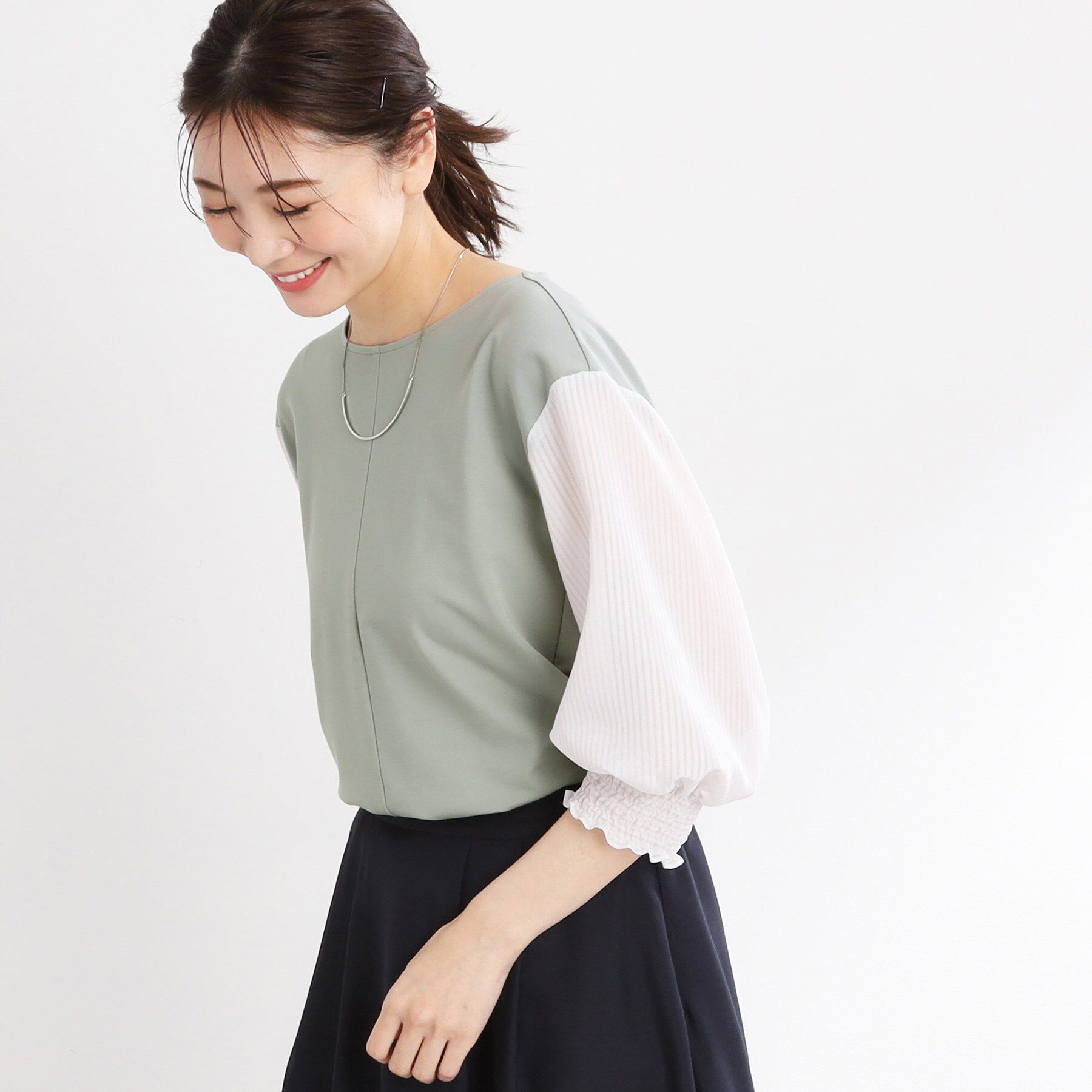 Reflect「【手洗い可】シアーストライプスリーブブラウス」|シャツ・ブラウス|