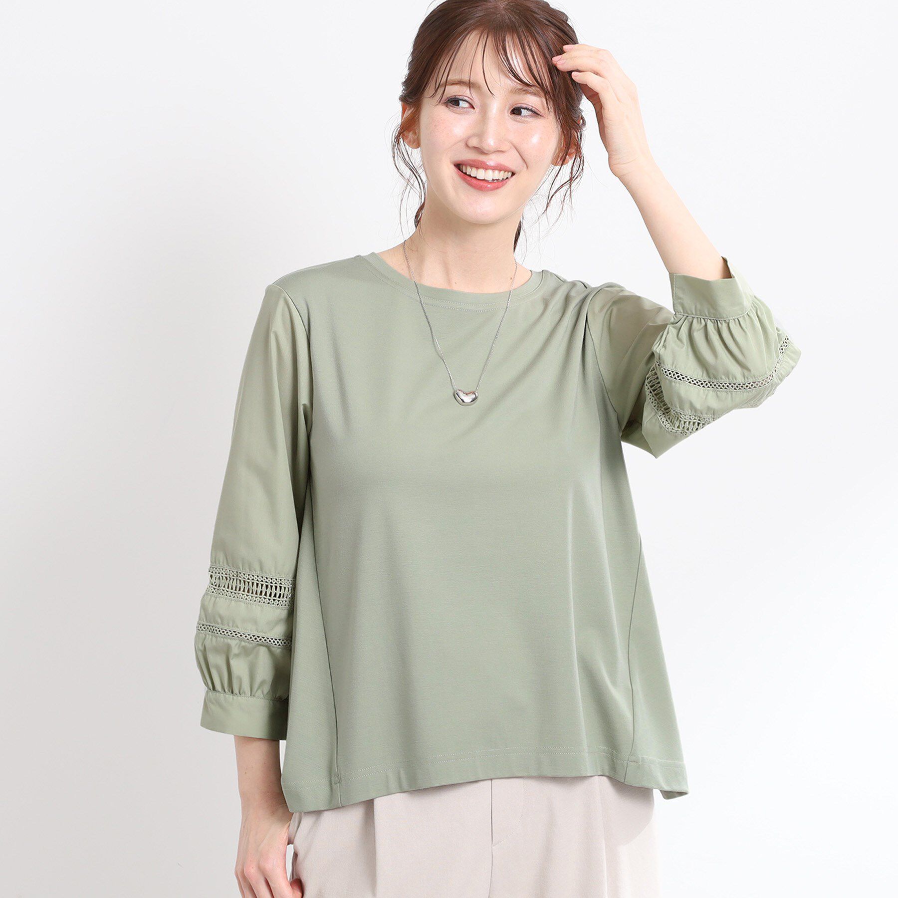 Reflect「【夏SALE／E‐QUALITY／手洗い可】レーススリーブブラウス」|Tシャツ・カットソー|