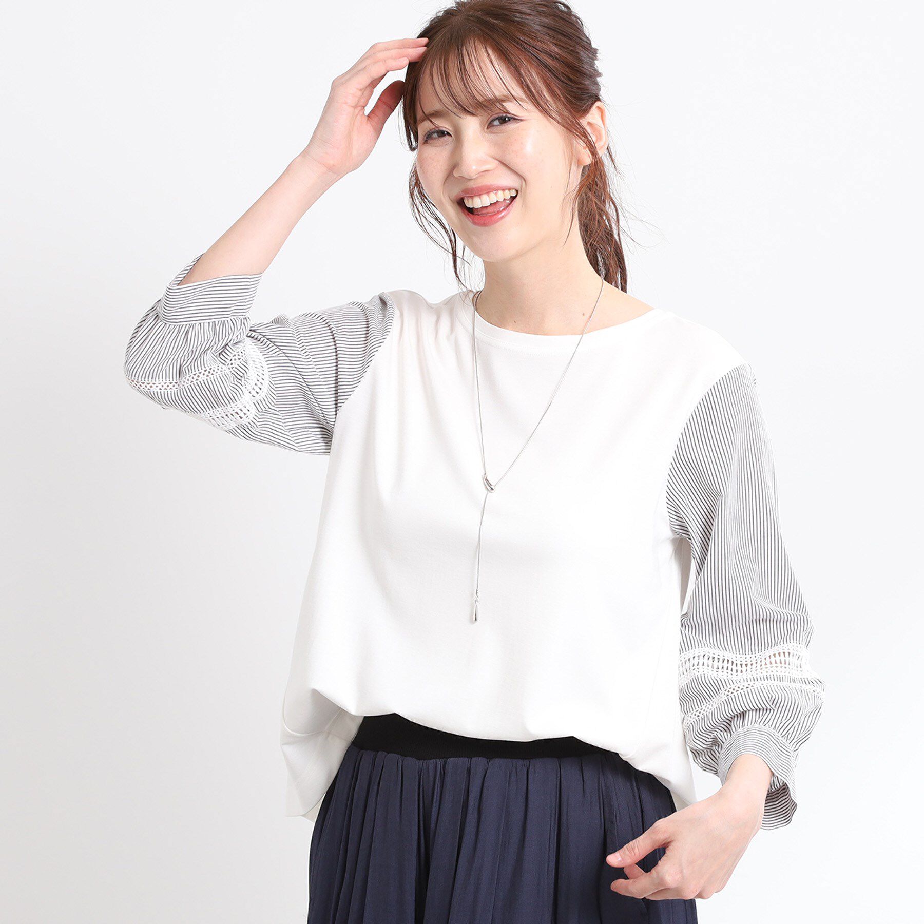 Reflect「【夏SALE／E‐QUALITY／手洗い可】レーススリーブブラウス」|Tシャツ・カットソー|オフホワイト(303