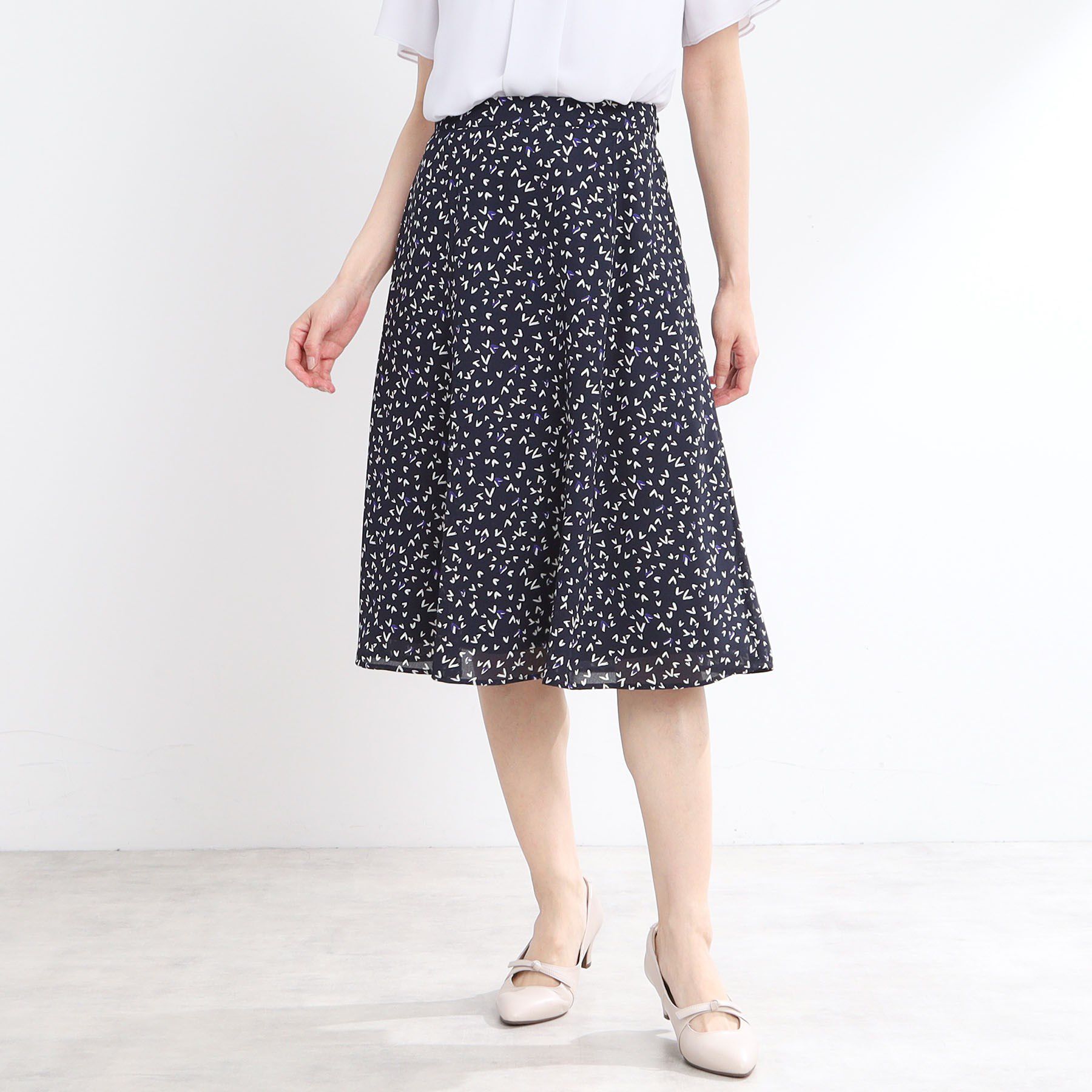 Reflect「【マシンウォッシュ可／セットアップ可】Aラインプリントスカート」|スカート|ネイビー(194)