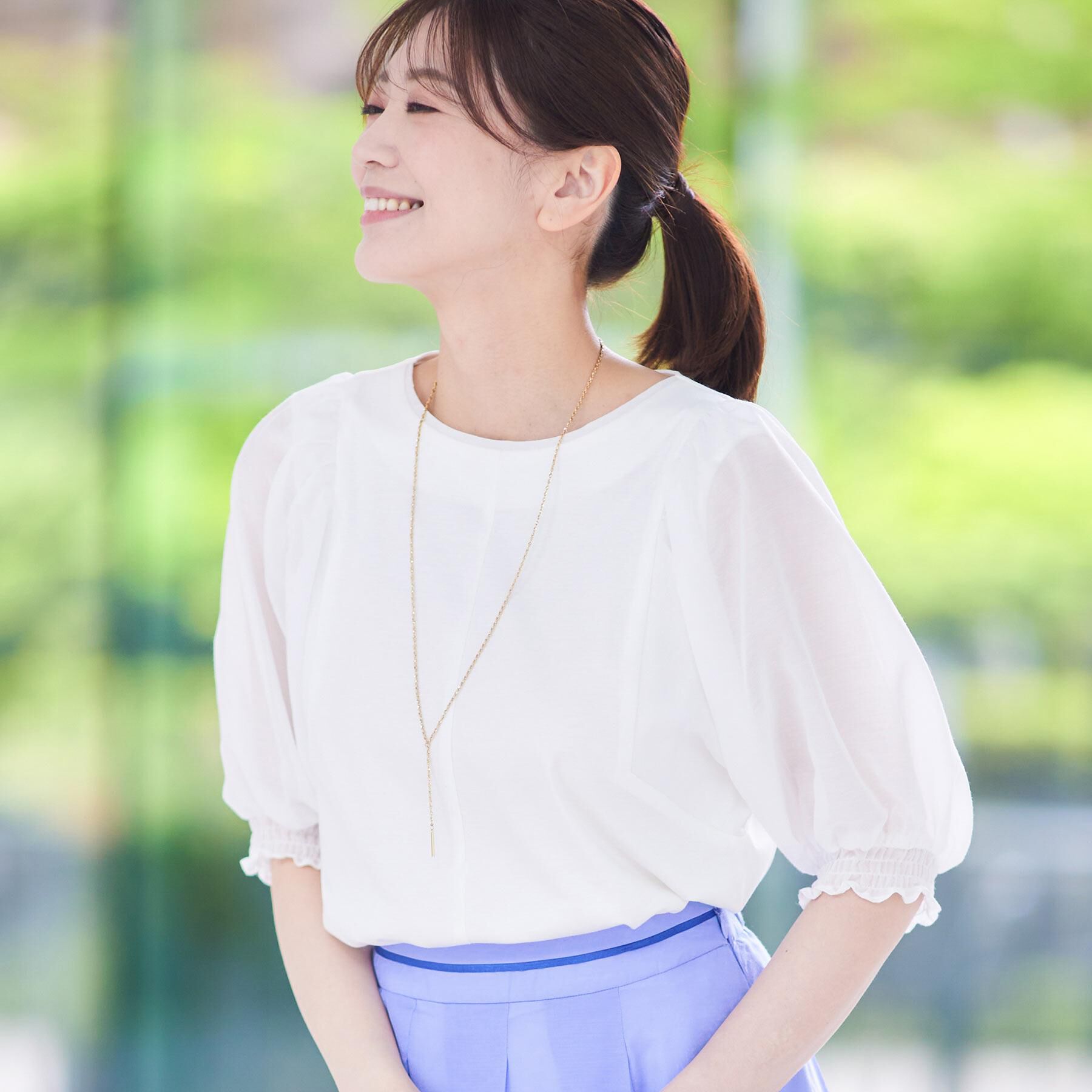 Reflect「【マシンウォッシュ可】シアーパフスリーブTブラウス」|シャツ・ブラウス|オフホワイト(003