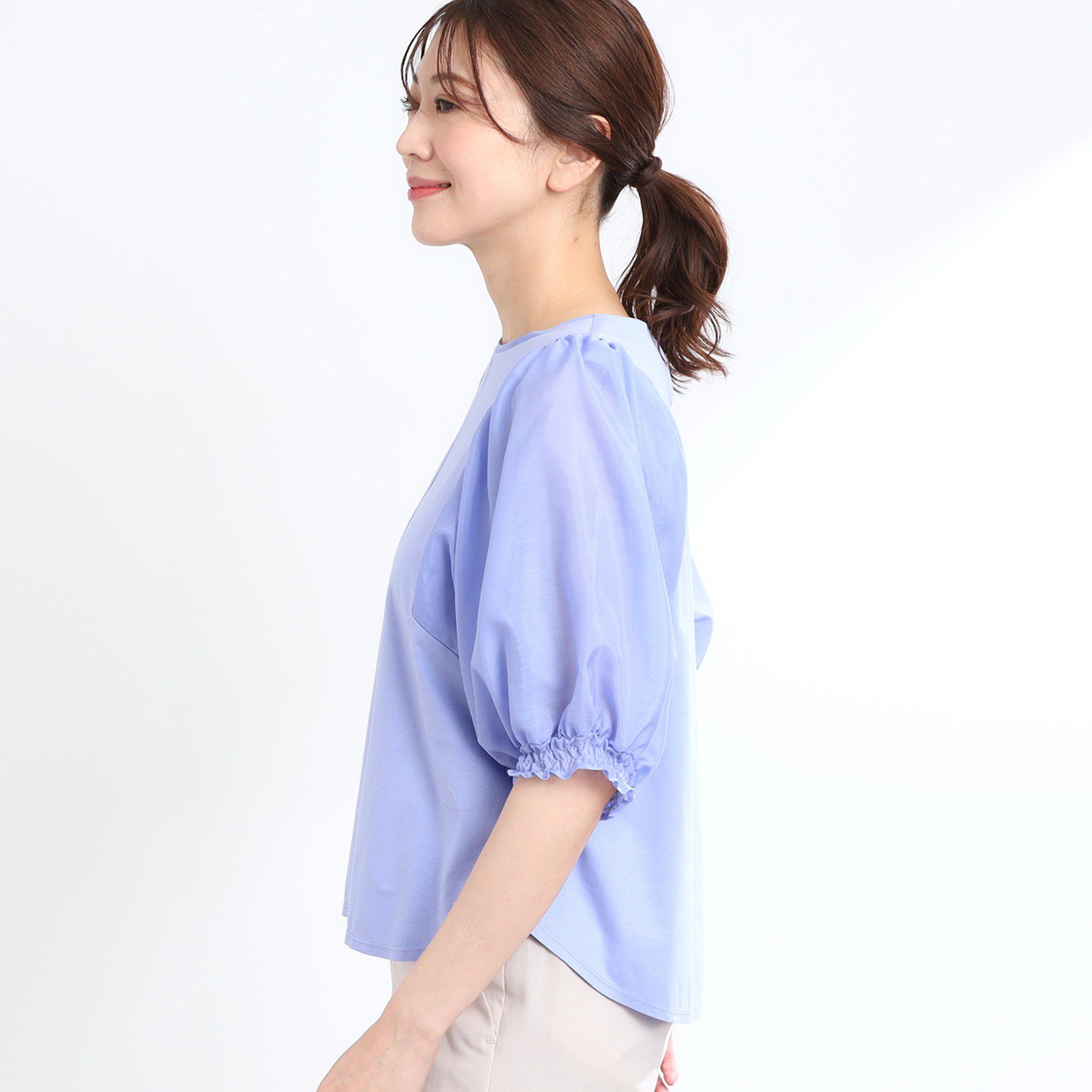 Reflect「【マシンウォッシュ可】シアーパフスリーブTブラウス」|シャツ・ブラウス|