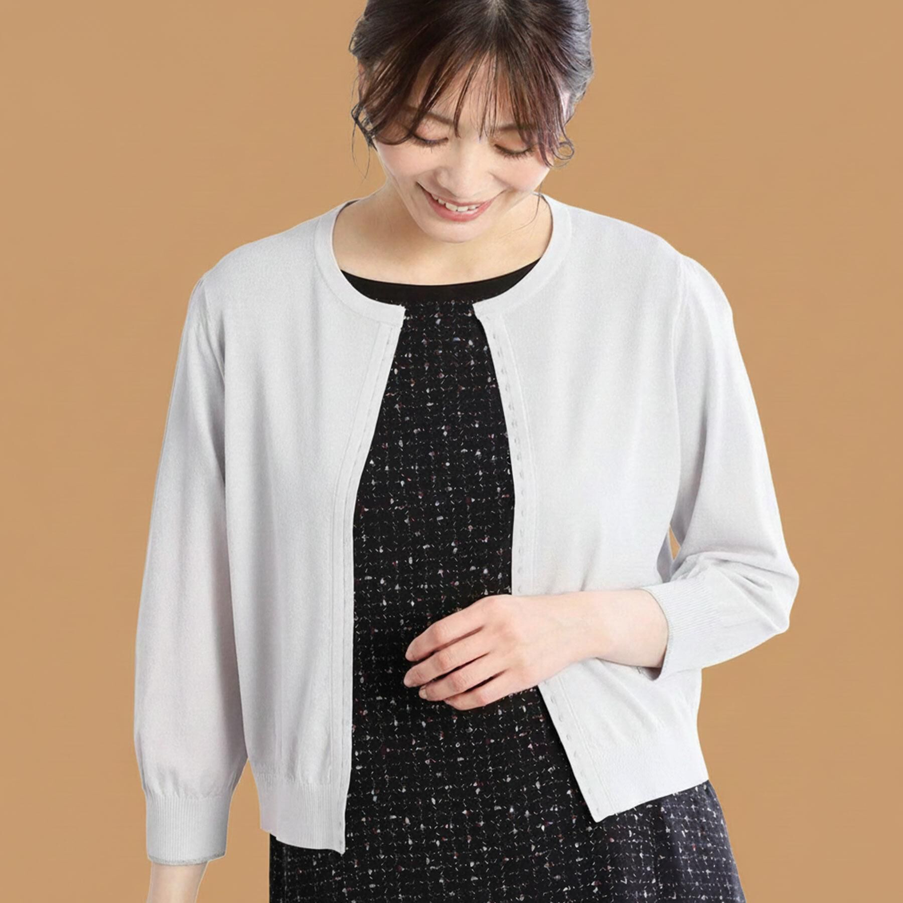 Reflect「【手洗い可】7分袖ドライタッチカーディガン」|カーディガン|ライトグレー(011